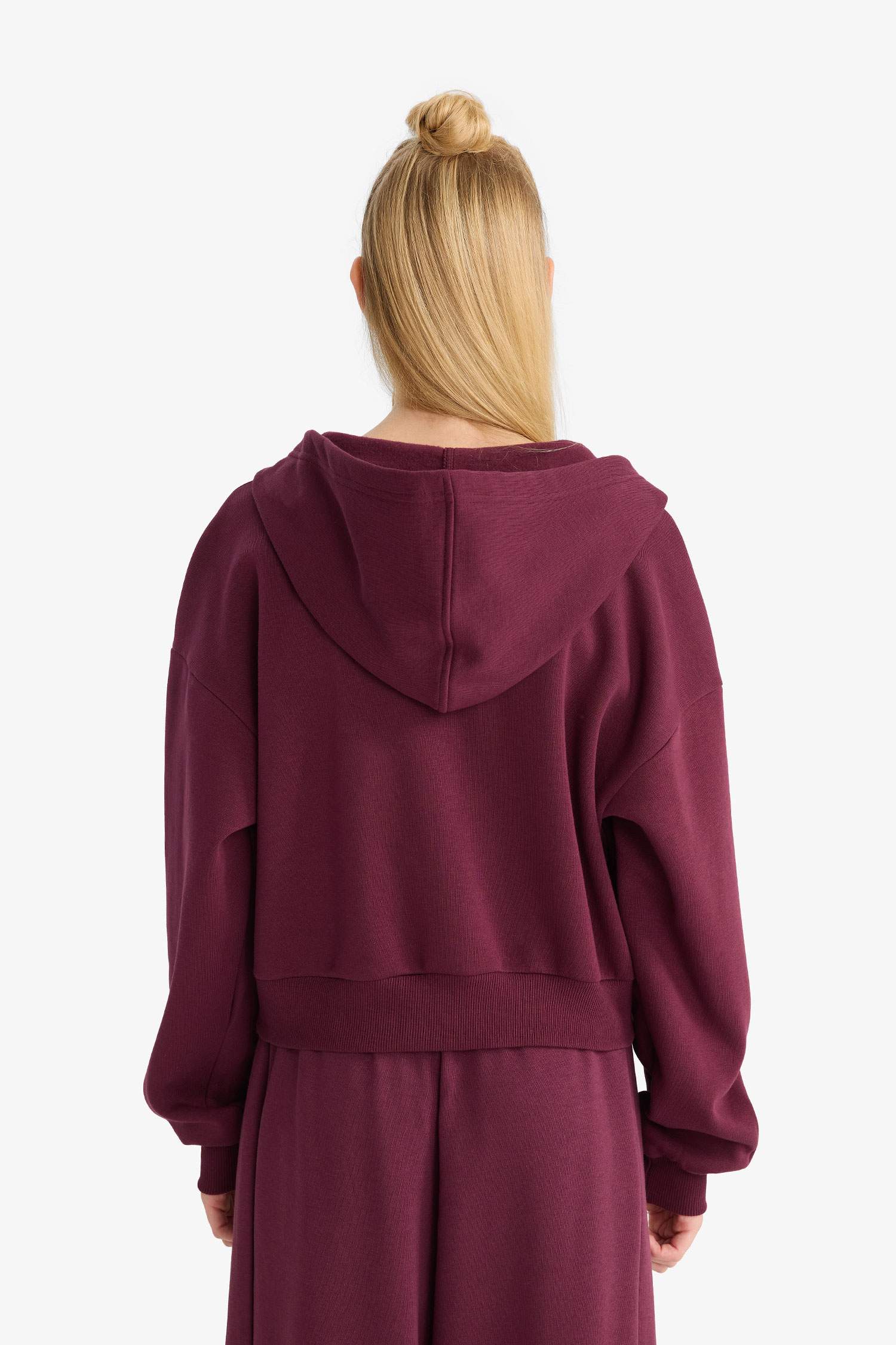 Cropped Fit Hooded Thick Zippered Sweatshirt