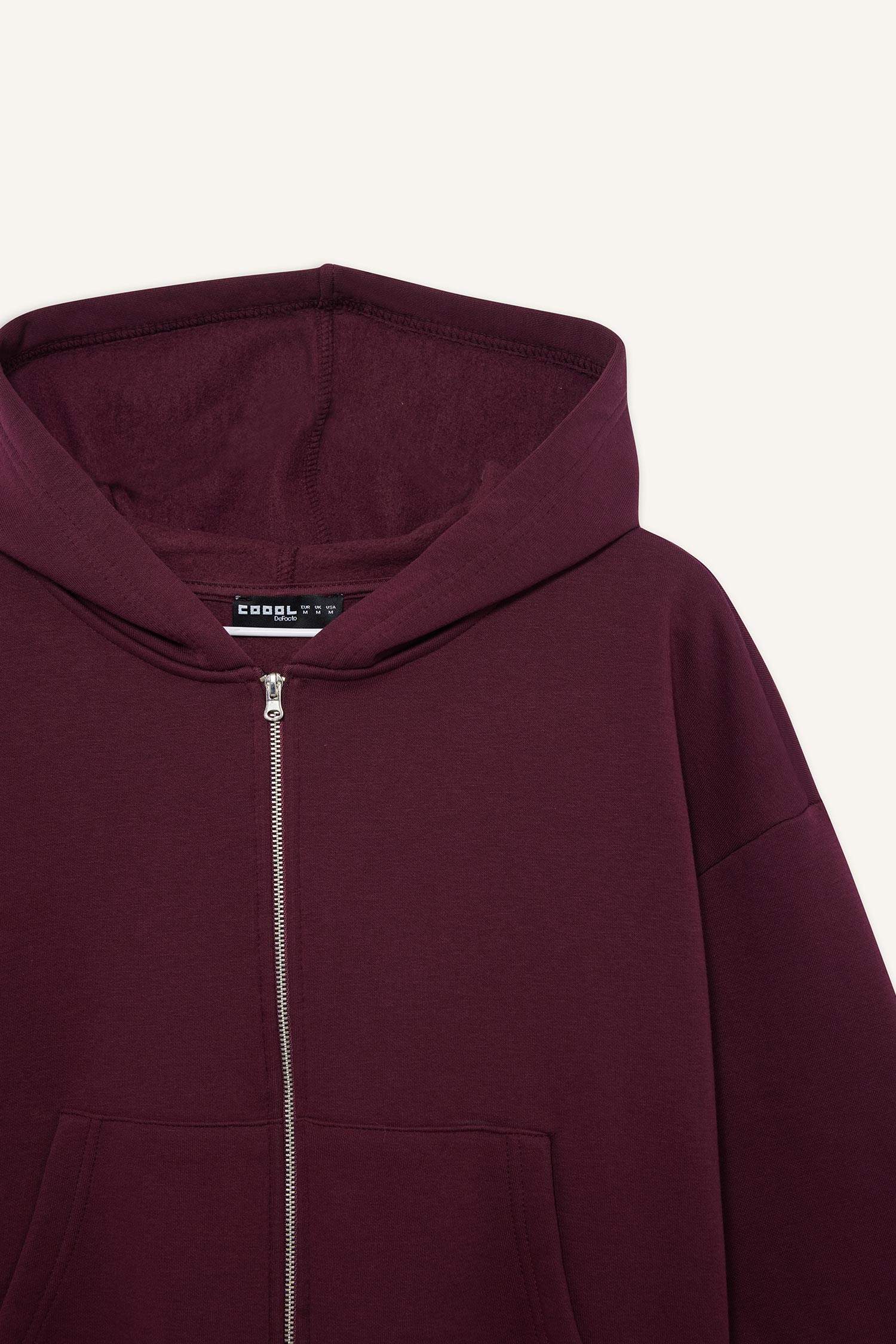 Cropped Fit Hooded Thick Zippered Sweatshirt