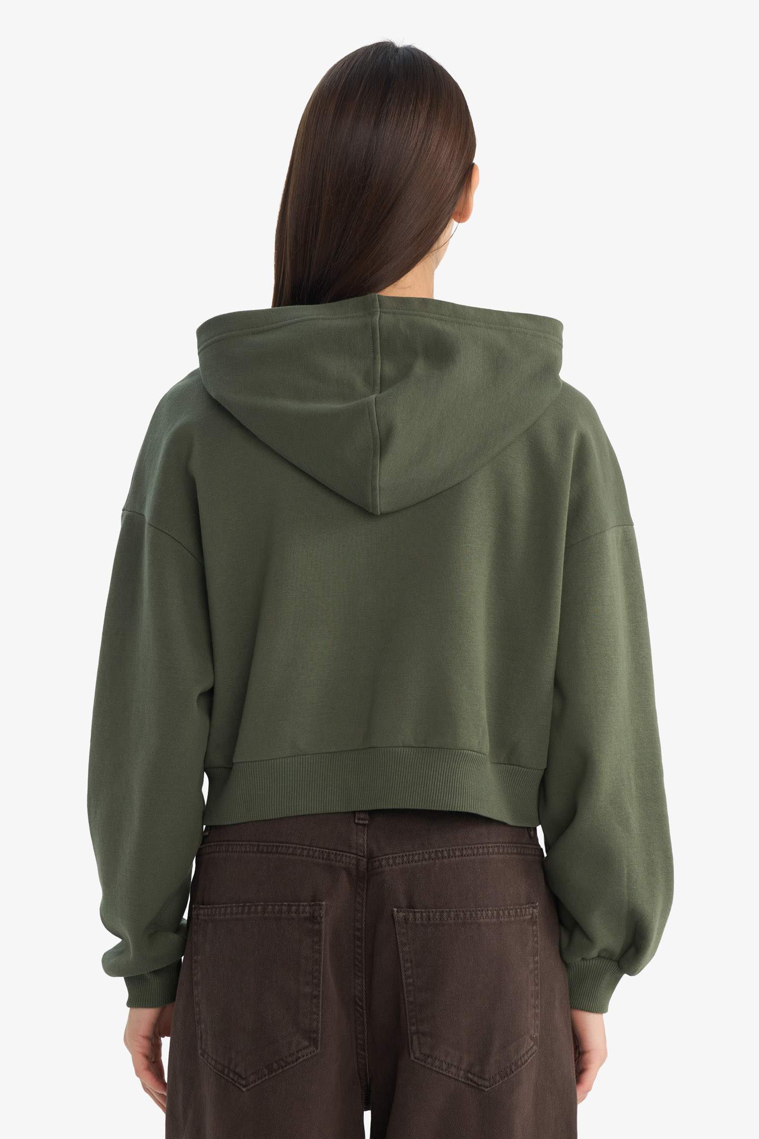 Crop Hooded Thick Sweatshirt Fabric Cardigan