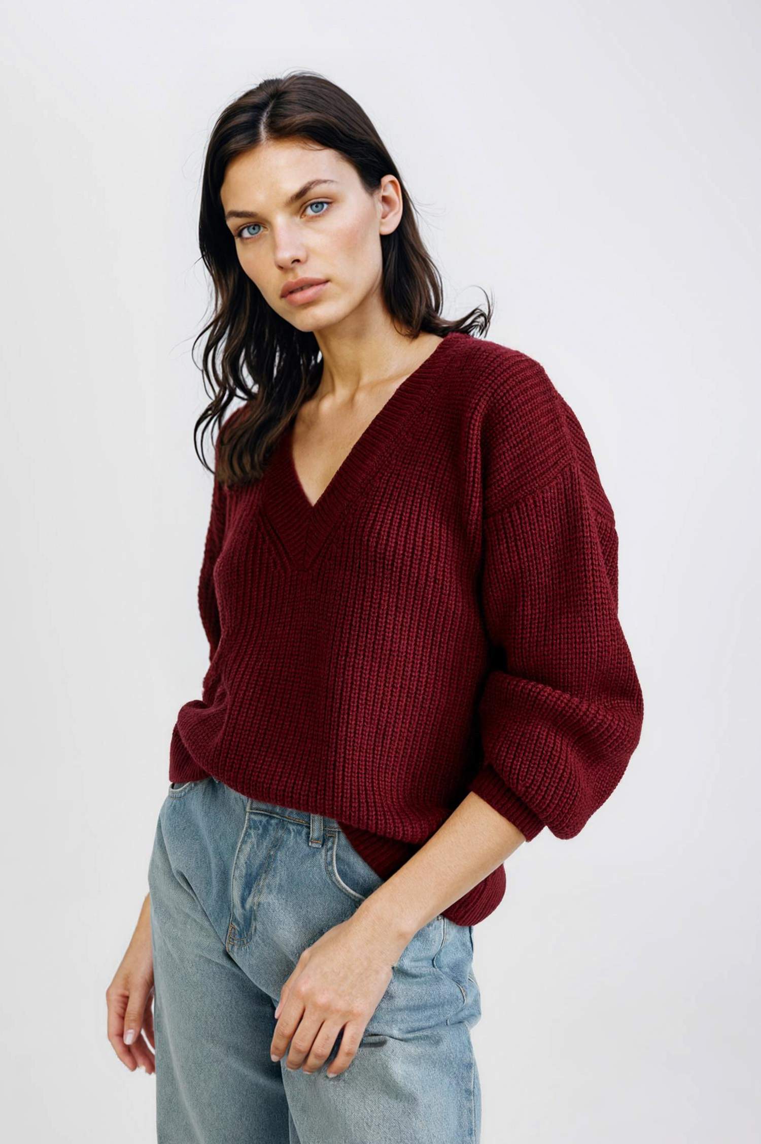 Oversize Geniş Kalıp V Yaka Triko Kazak