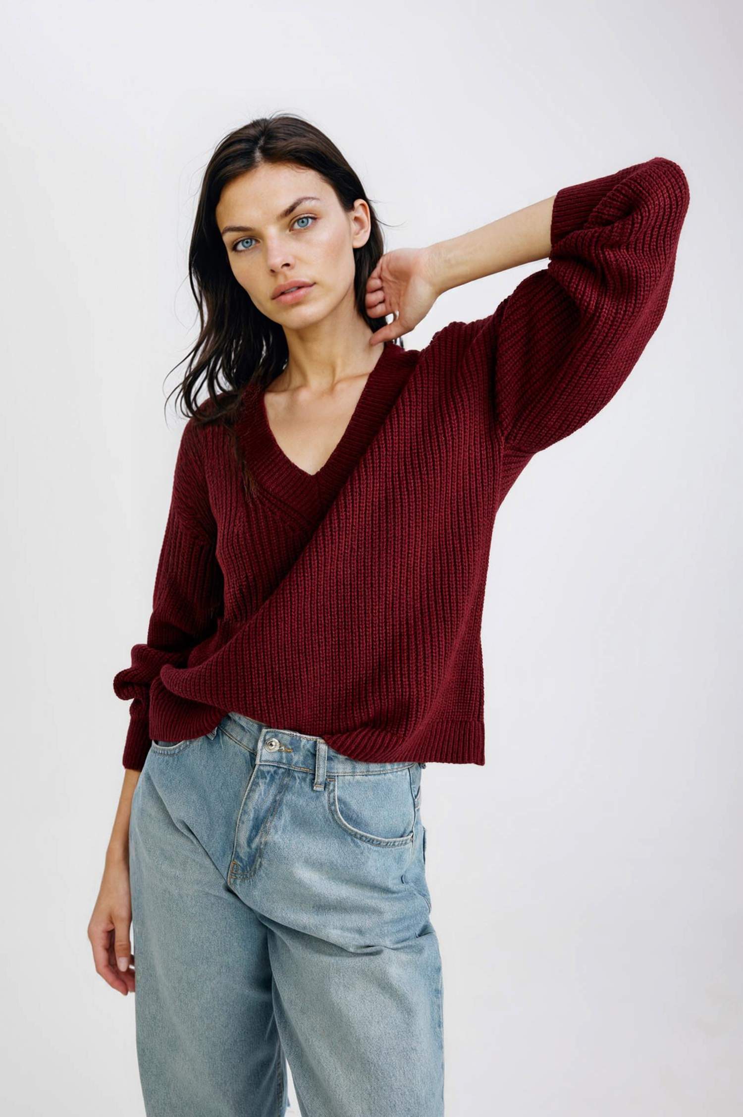 Oversize Geniş Kalıp V Yaka Triko Kazak