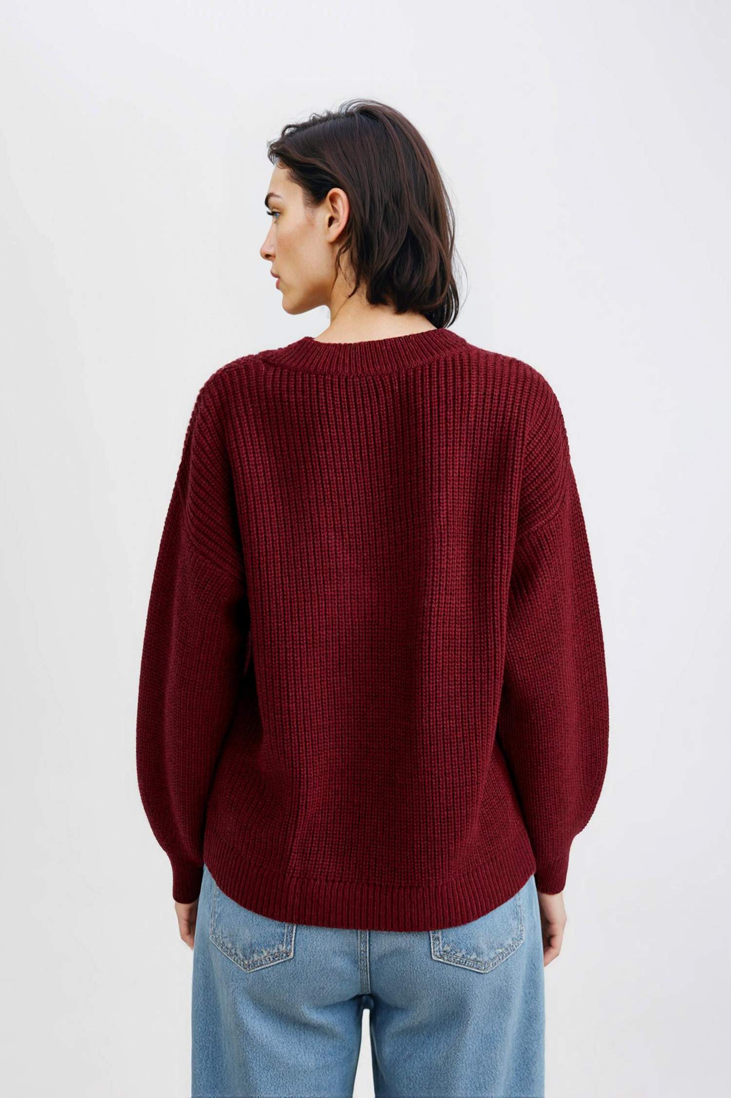 Oversize Geniş Kalıp V Yaka Triko Kazak