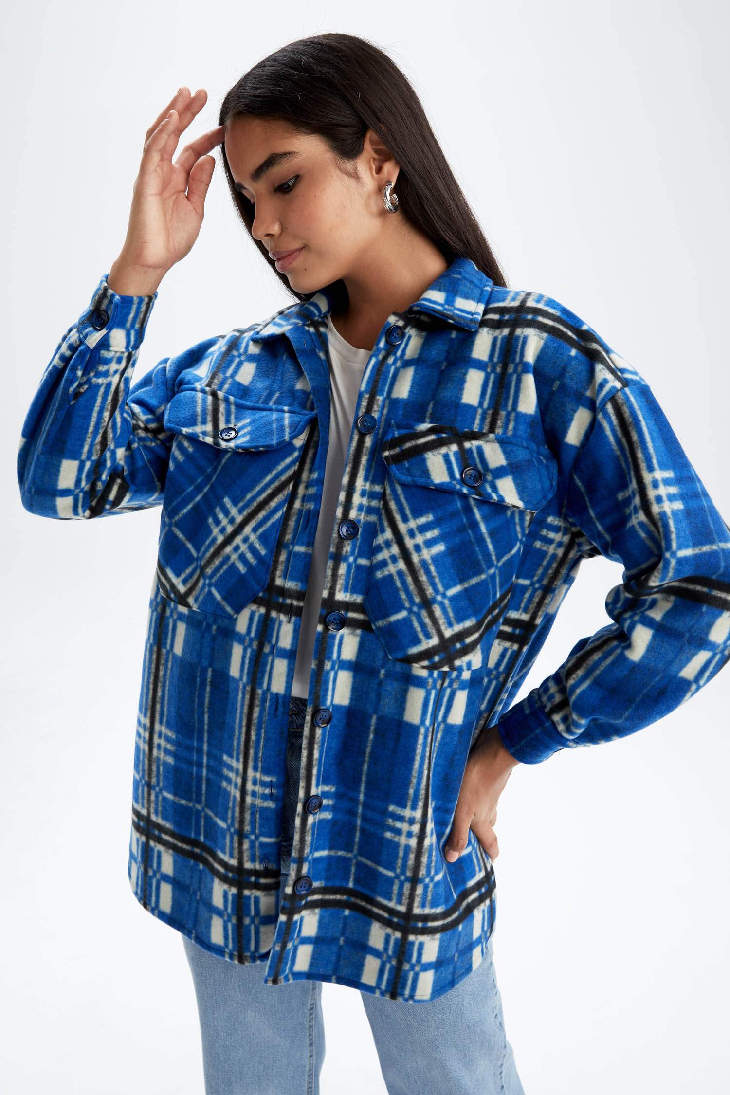 Regular Fit Flanel Plaid Long Sleeve Tunic