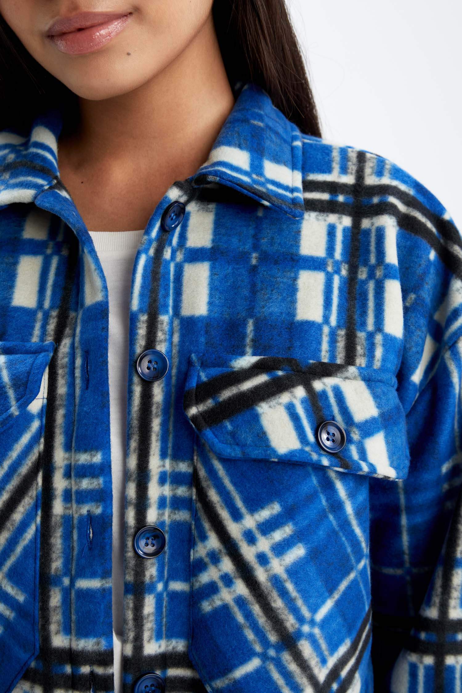 Regular Fit Flanel Plaid Long Sleeve Tunic