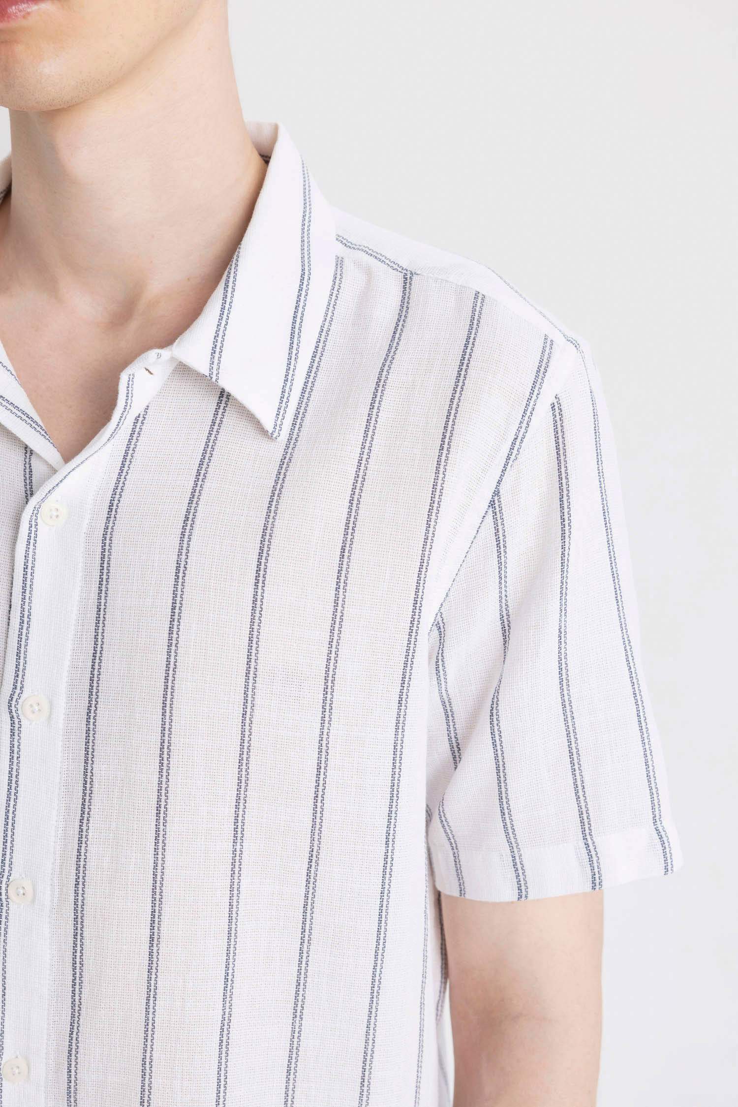 Regular Fit Polo Neck Cotton Striped Shirt