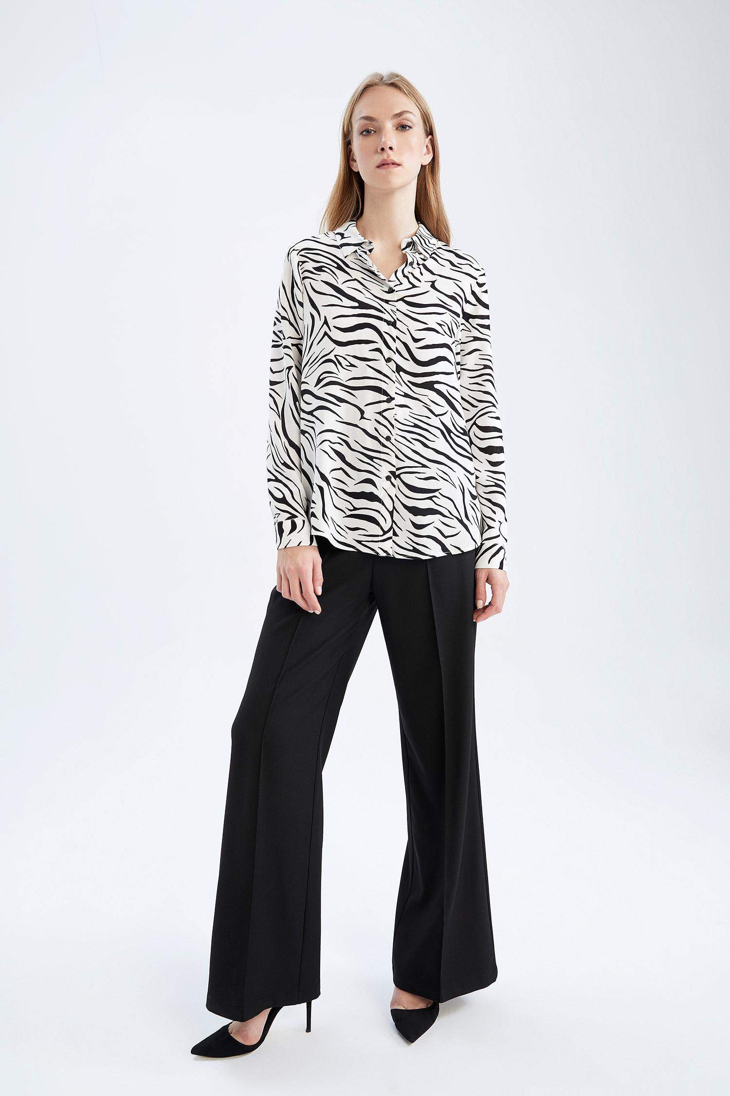 Regular Fit High Waist Wide Leg Trousers