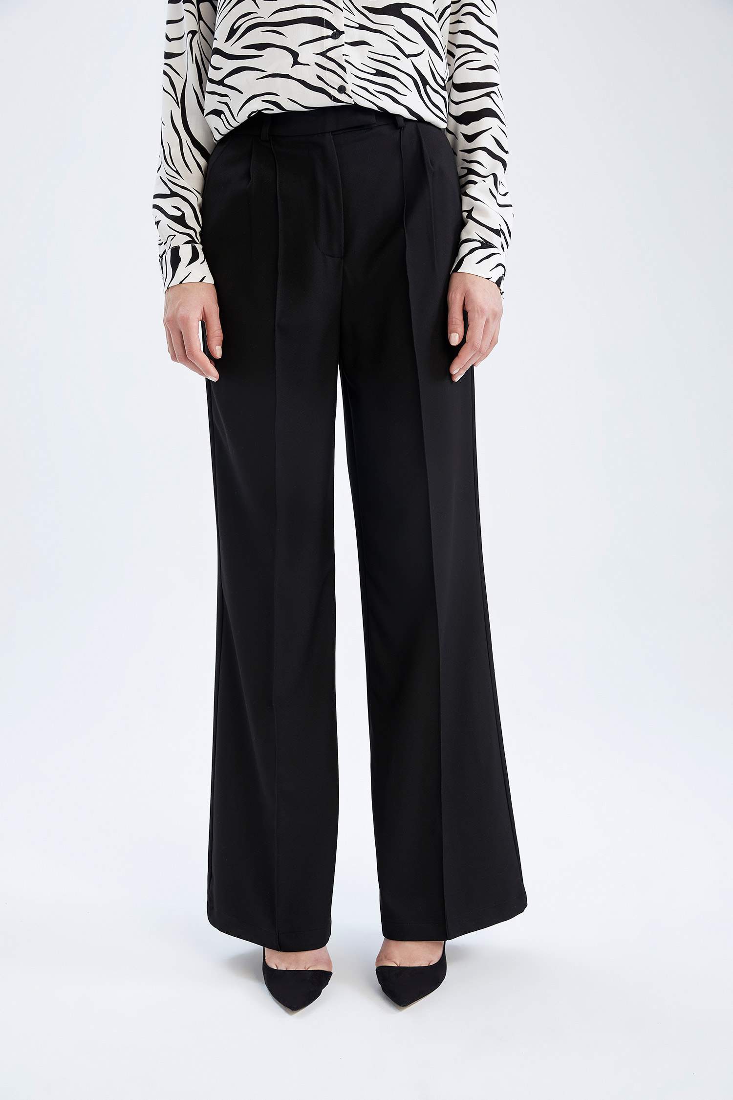 Regular Fit High Waist Wide Leg Trousers