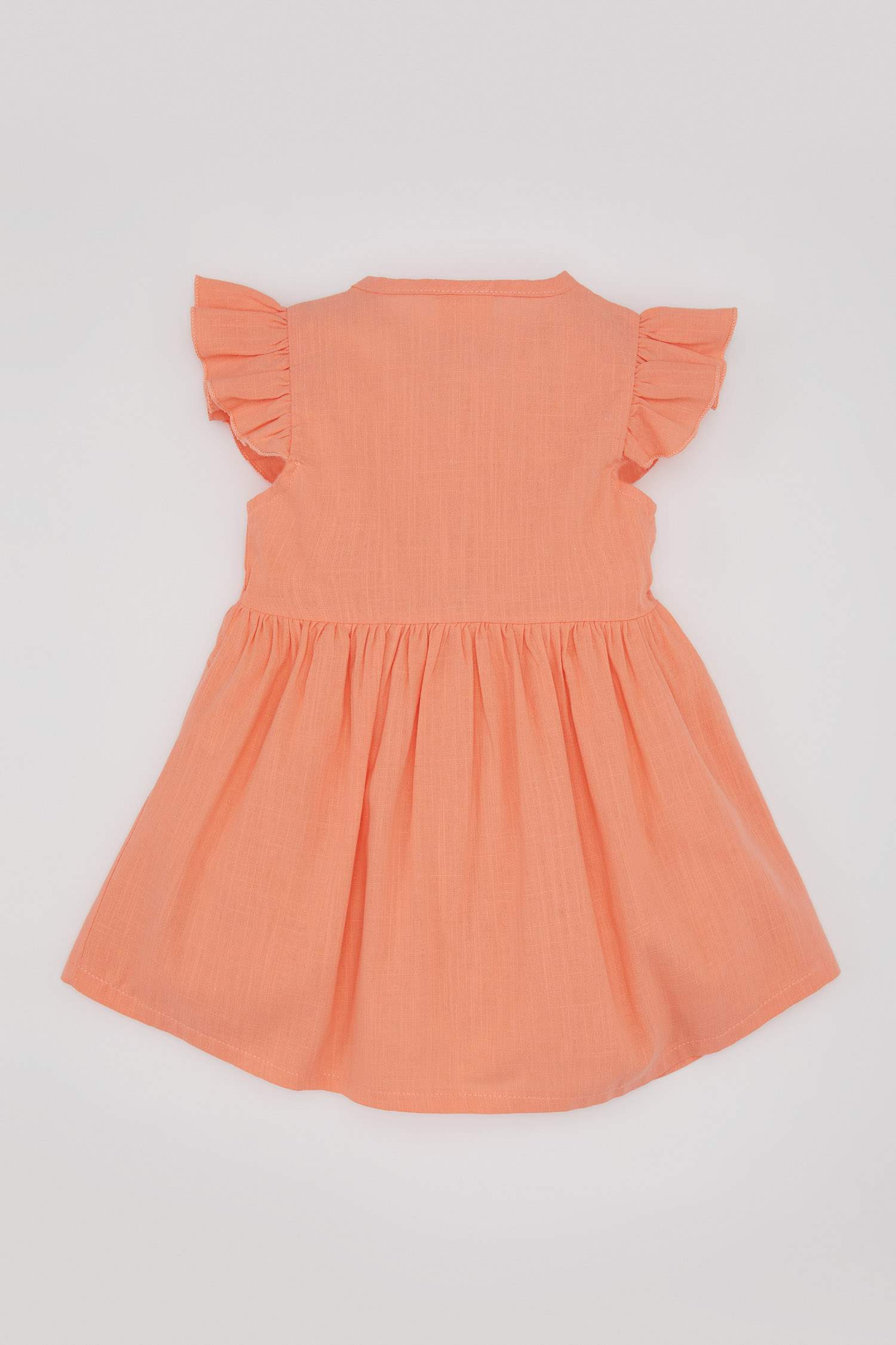 فستان بناتي ذو مظهر كتاني قصة عادية بدون ردن