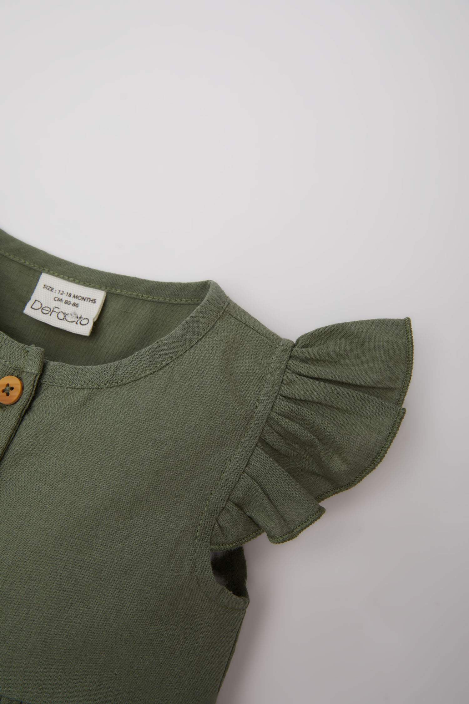 Kız Bebek Basic Düz Kısa Kollu Flamlı Poplin Yazlık Elbise