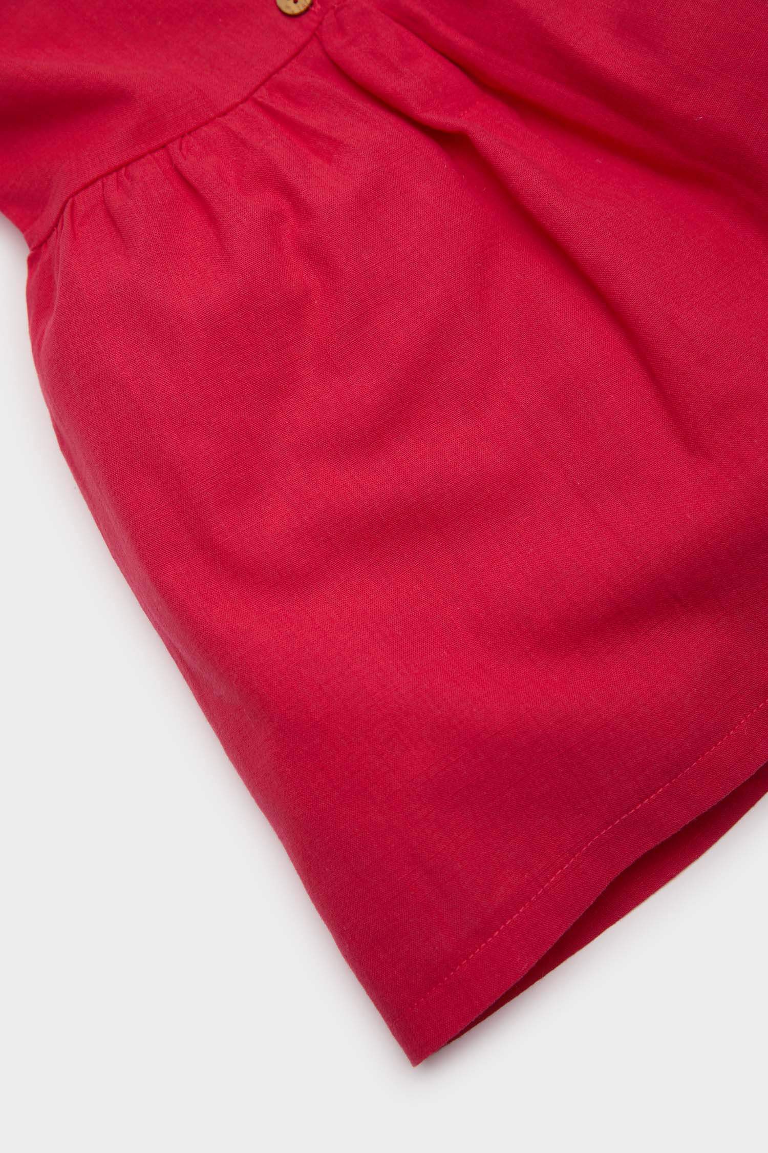 Kız Bebek Basic Düz Kısa Kollu Flamlı Poplin Yazlık Elbise