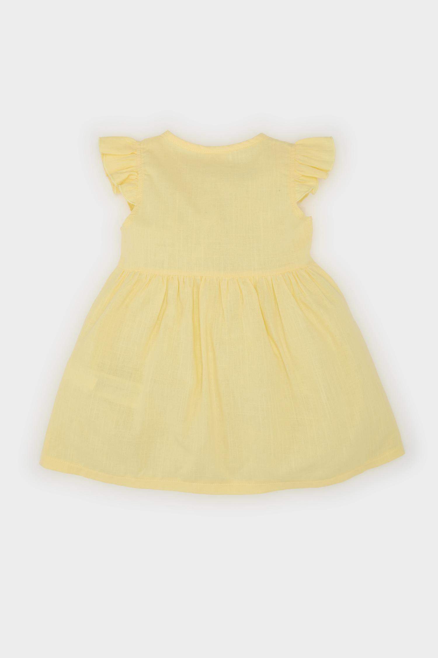 Kız Bebek Basic Düz Kısa Kollu Flamlı Poplin Yazlık Elbise