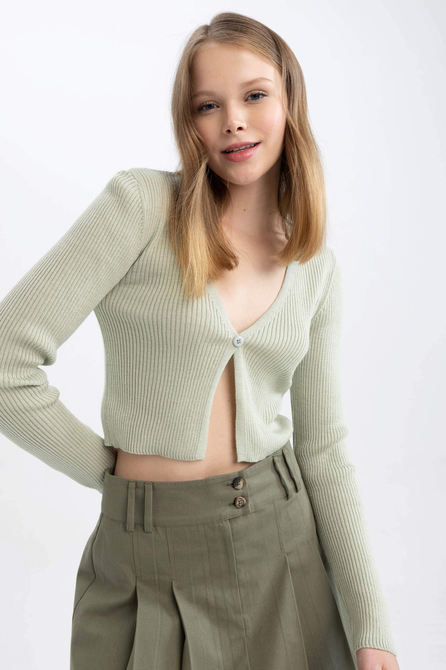 Cardigan en Tricot Slim à col en V