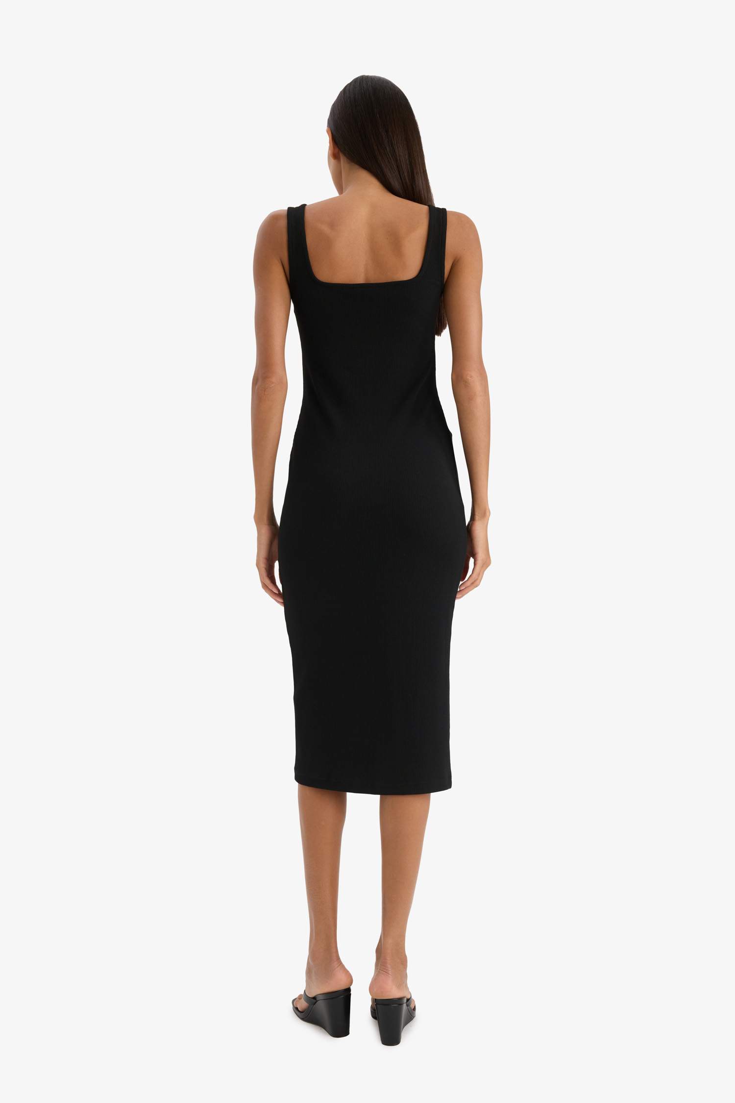 Bodycon Square Collar Camisole Strappy Midi Dress