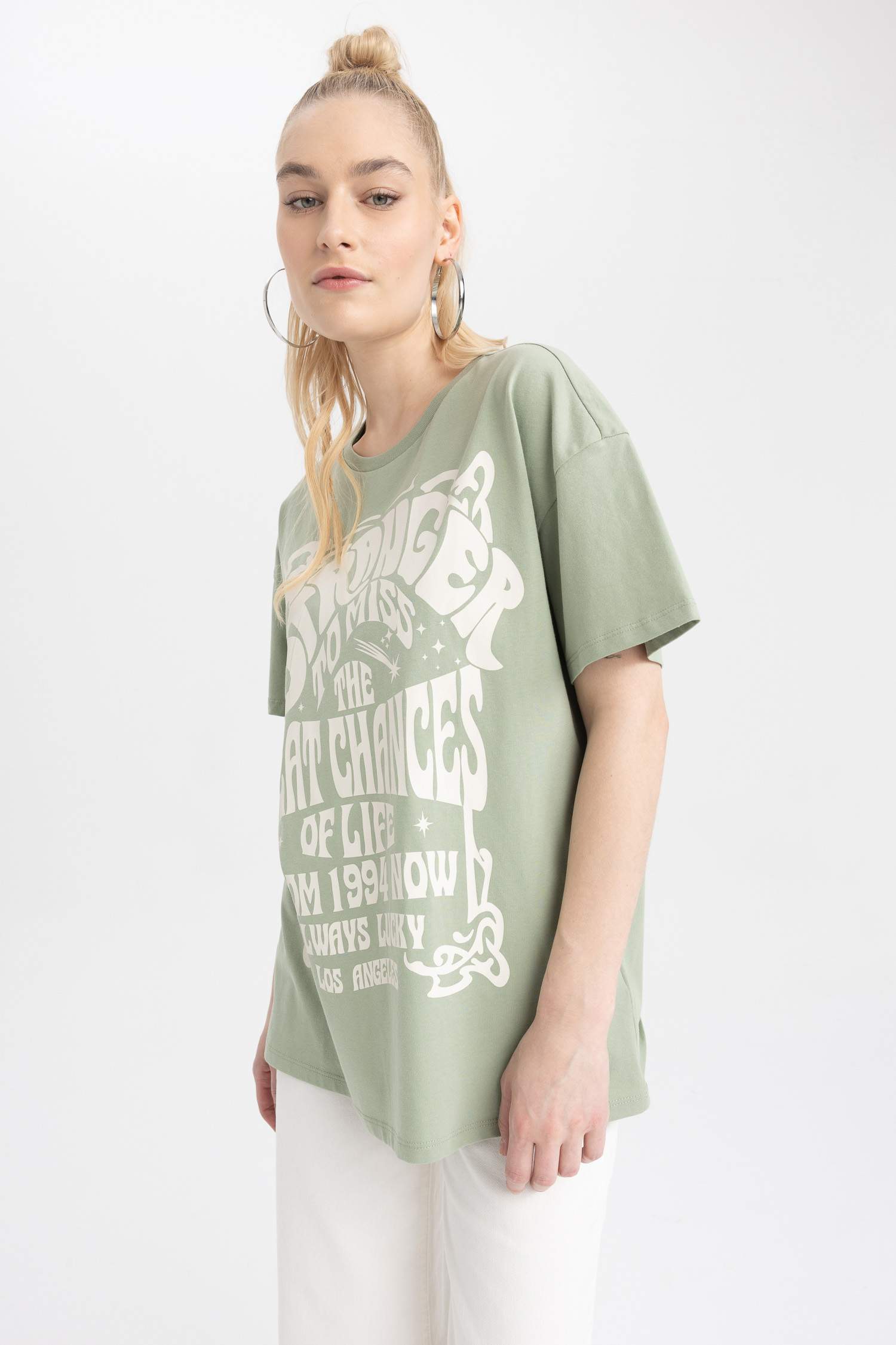 Oversize Fit Crew Neck Printed Short Sleeve T-Shirt