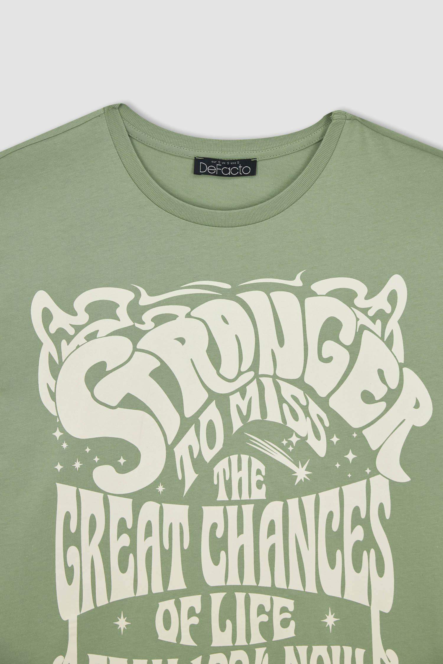 Oversize Fit Crew Neck Printed Short Sleeve T-Shirt