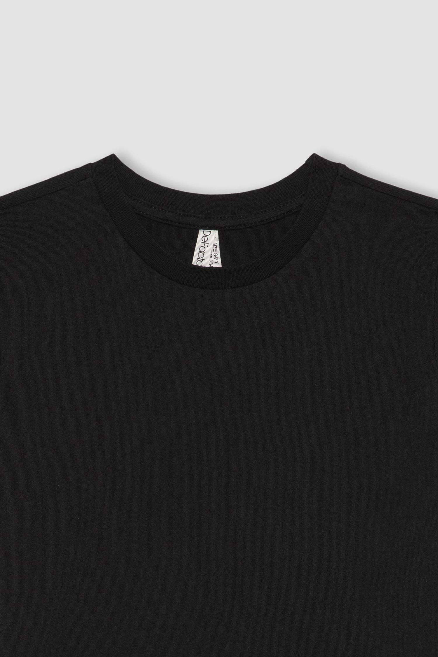 Kız Çocuk Bisiklet Yaka Basic Düz Kısa Kollu Tişört