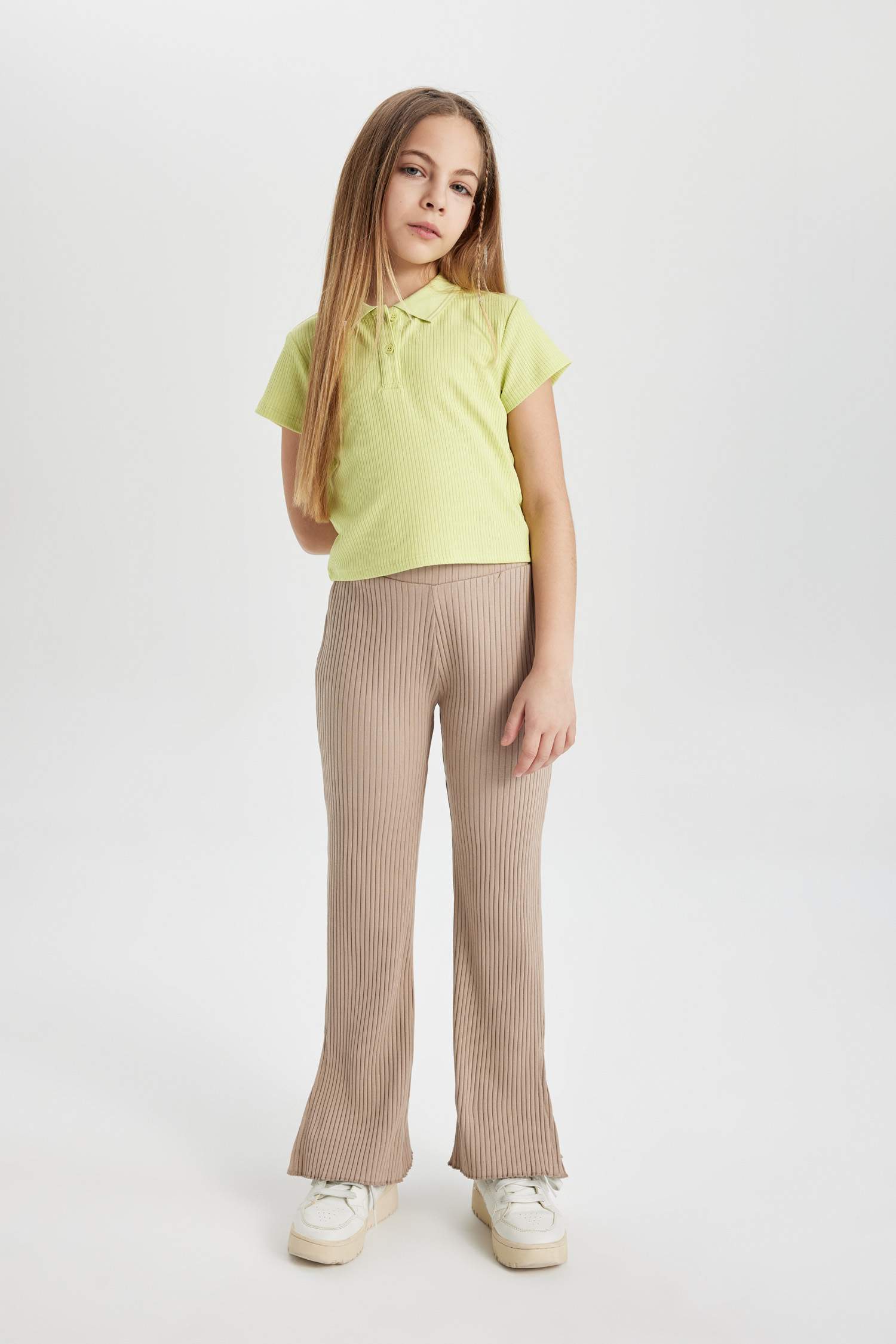 Girl Slim Fit Polo Neck Basic Ribbed Camisole Polo T-Shirt