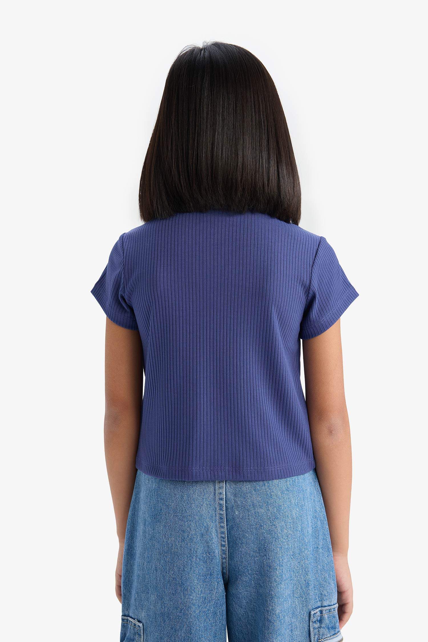 Футболка с коротким рукавом для девочек, обтягивающая, с базовым дизайном и из ребристой ткани с воротником-поло