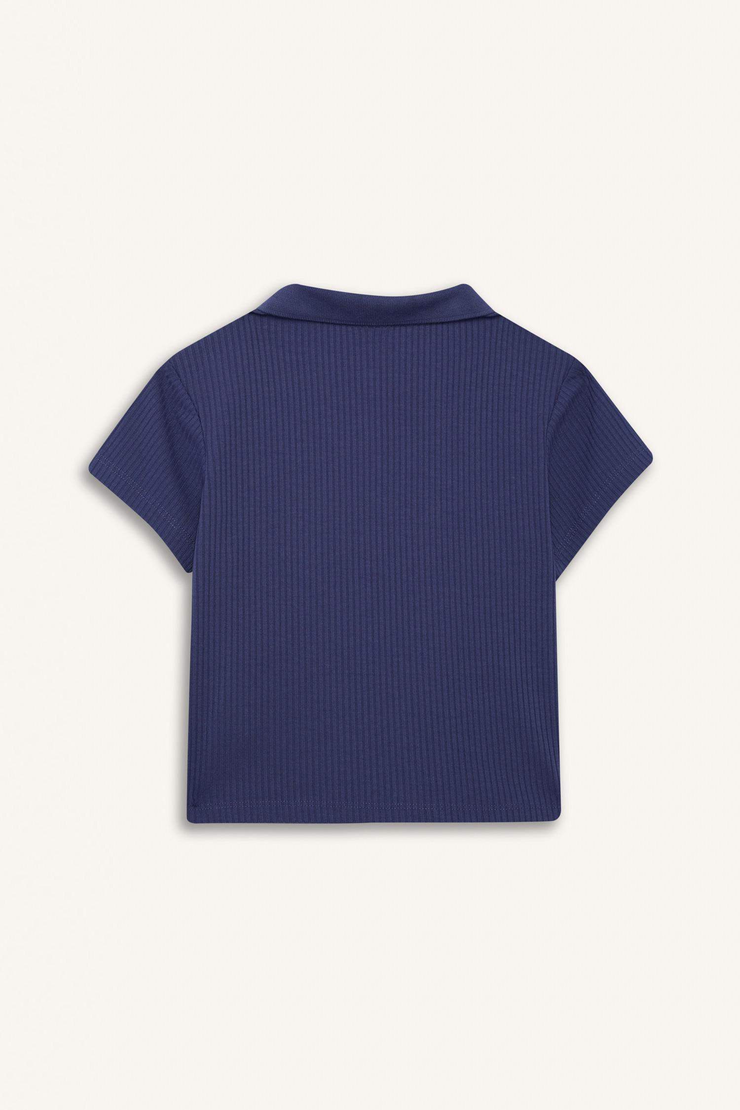 Футболка с коротким рукавом для девочек, обтягивающая, с базовым дизайном и из ребристой ткани с воротником-поло