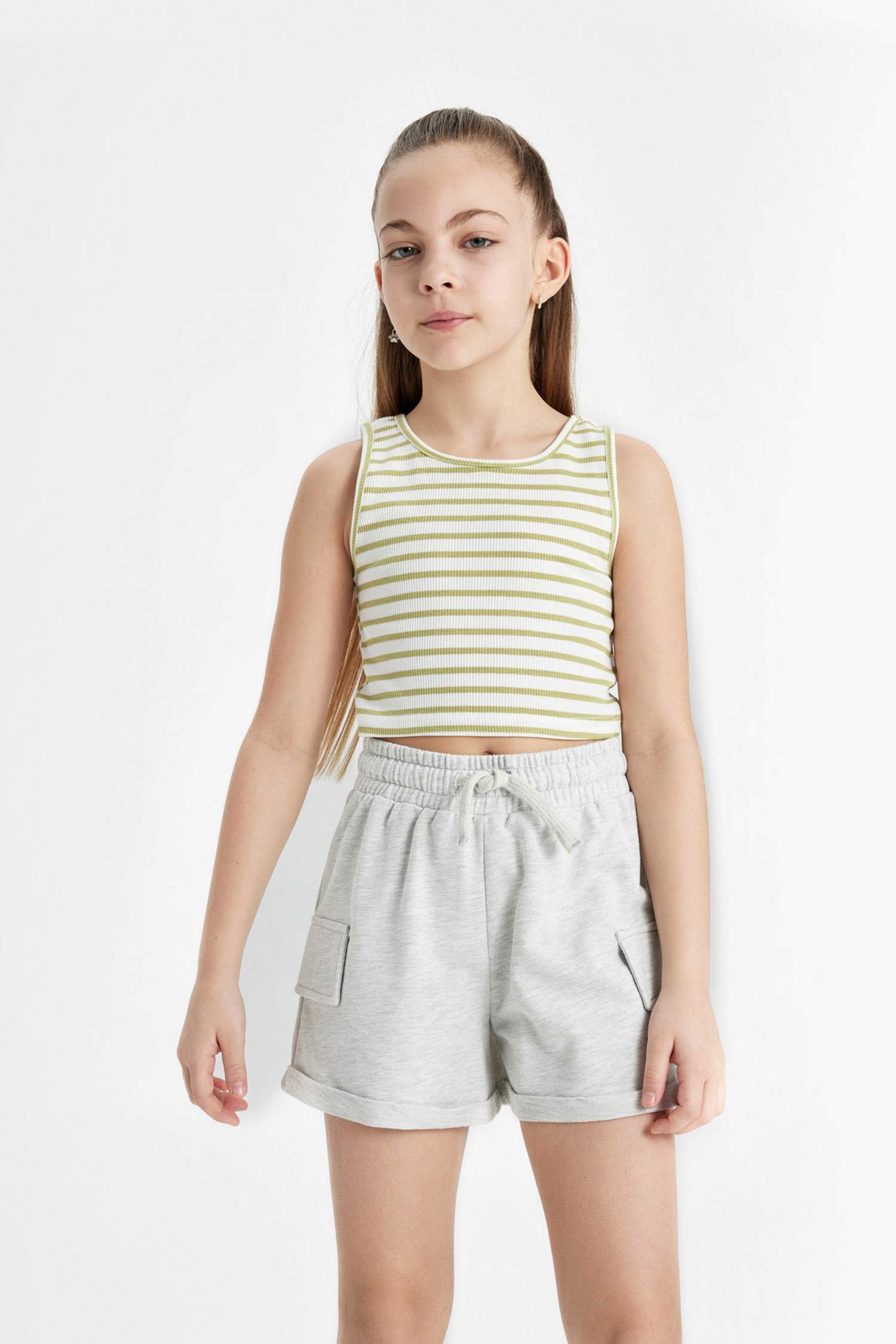 Girl Crew Neck Striped Crop Top