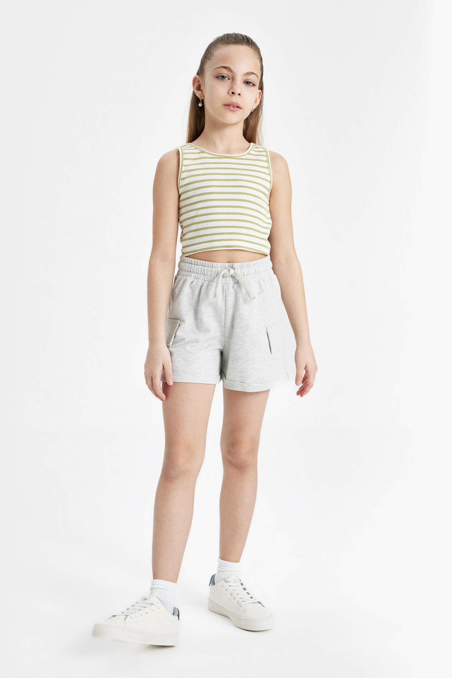Girl Crew Neck Striped Crop Top
