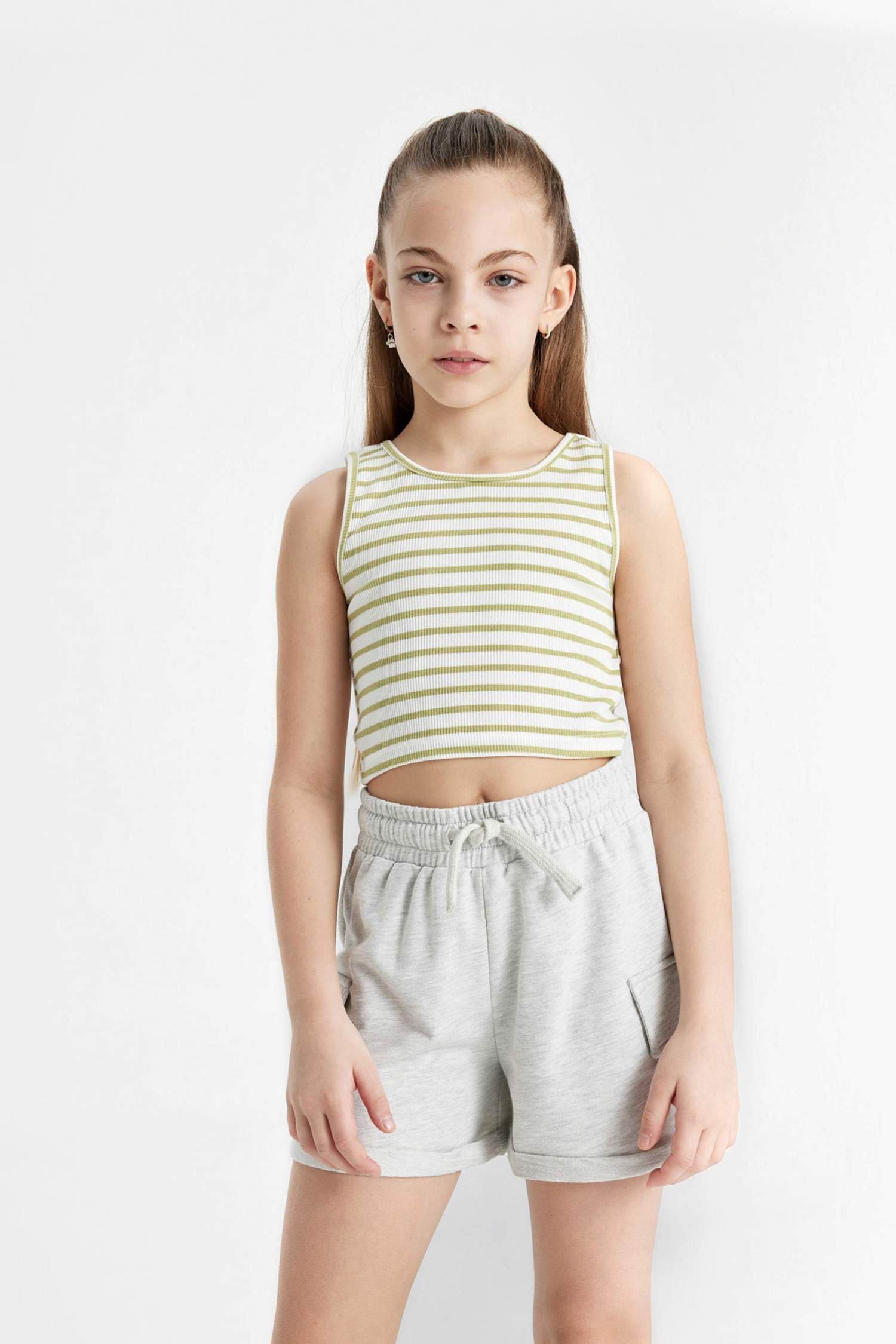 Girl Crew Neck Striped Crop Top