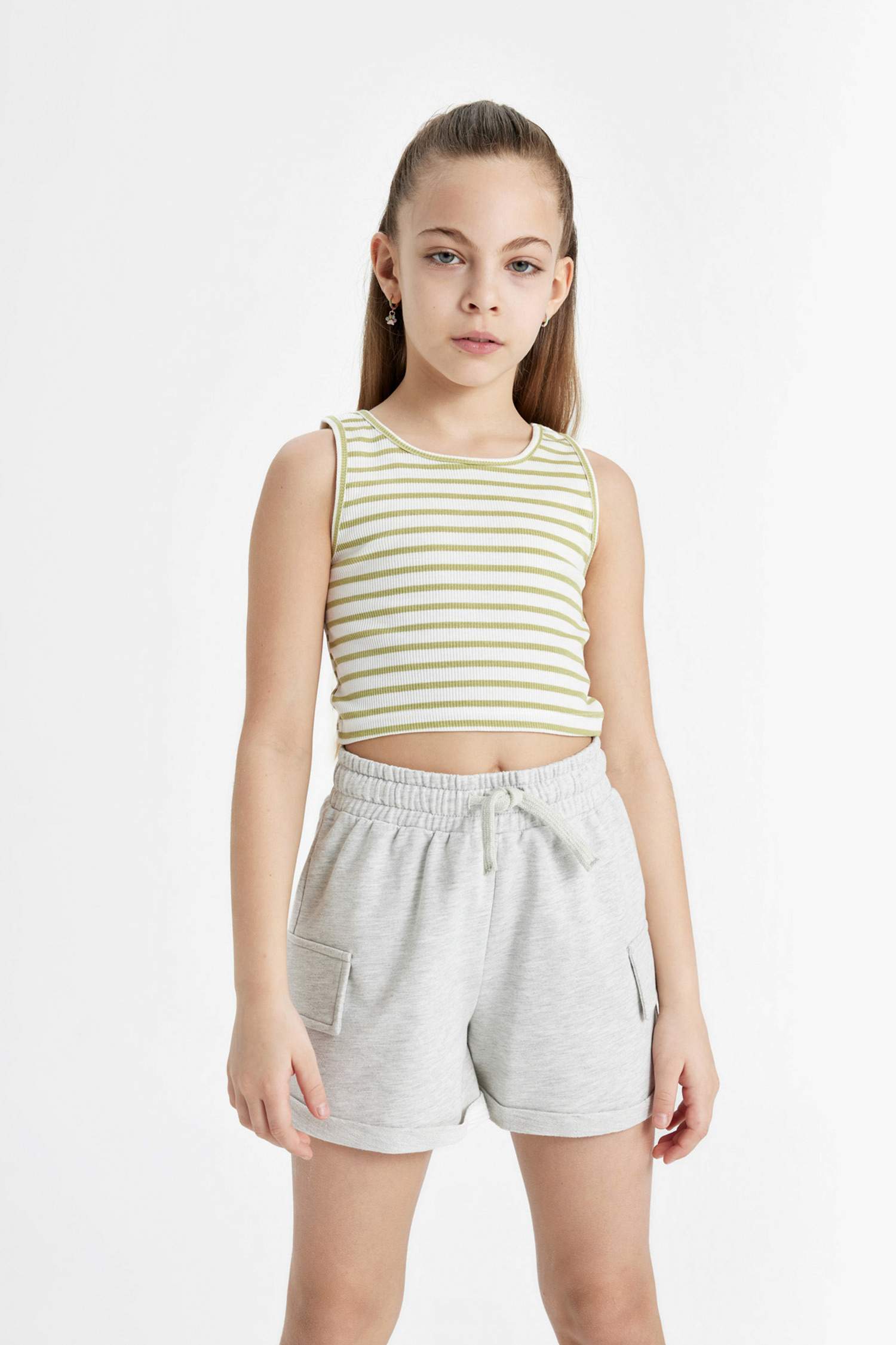 Girl Crew Neck Striped Crop Top