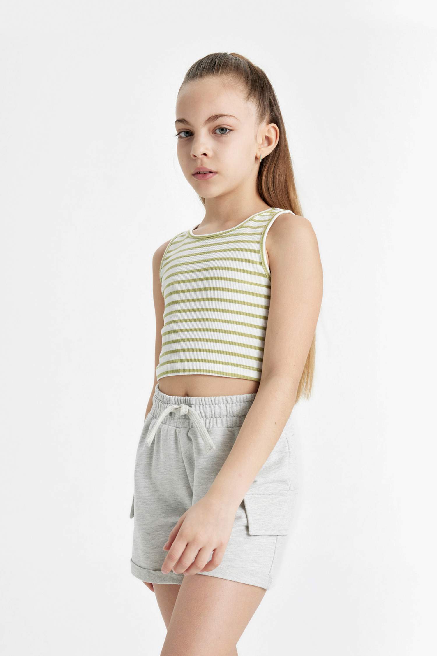 Girl Crew Neck Striped Crop Top