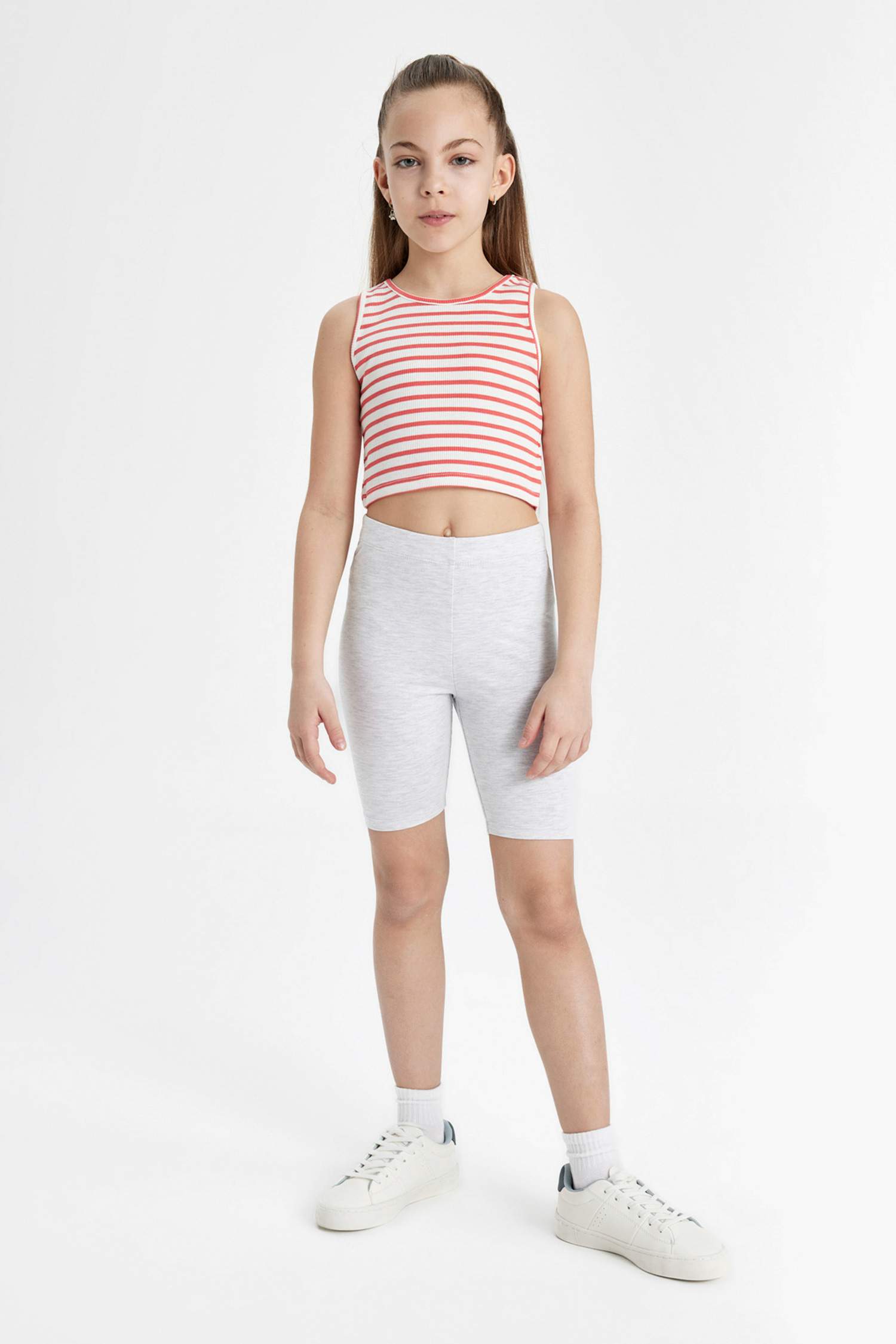 Girl Crew Neck Striped Crop Top
