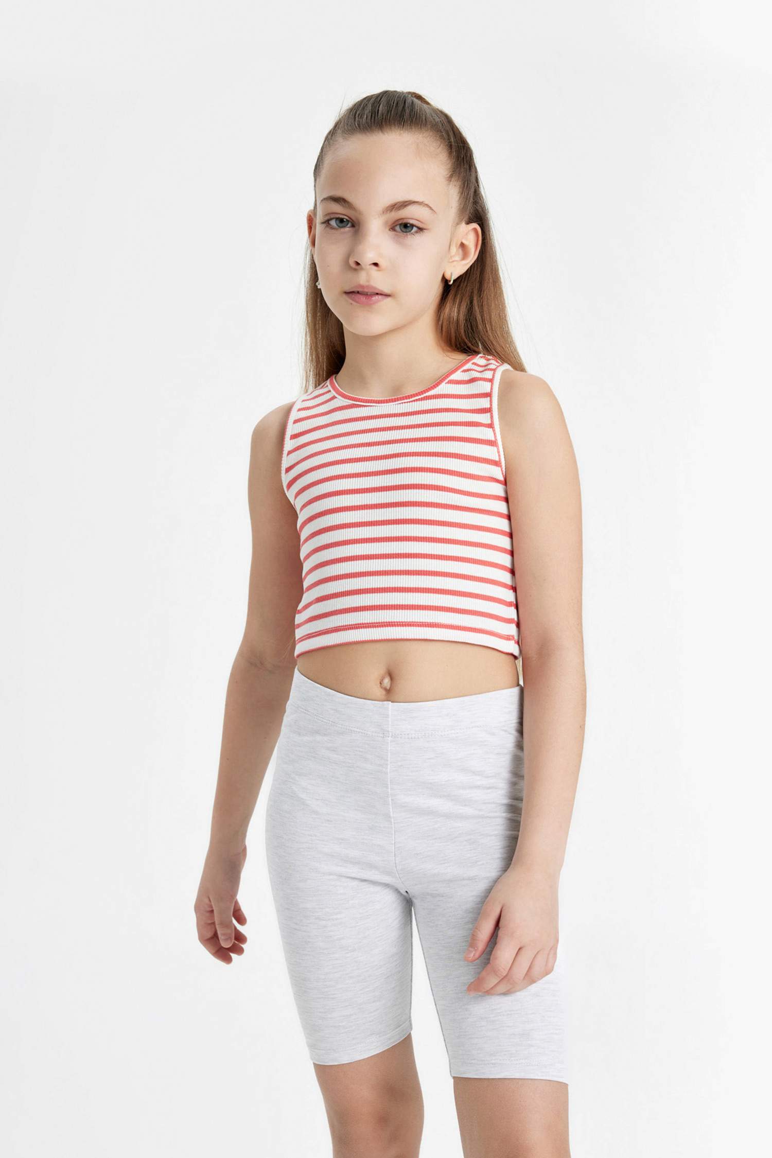 Girl Crew Neck Striped Crop Top