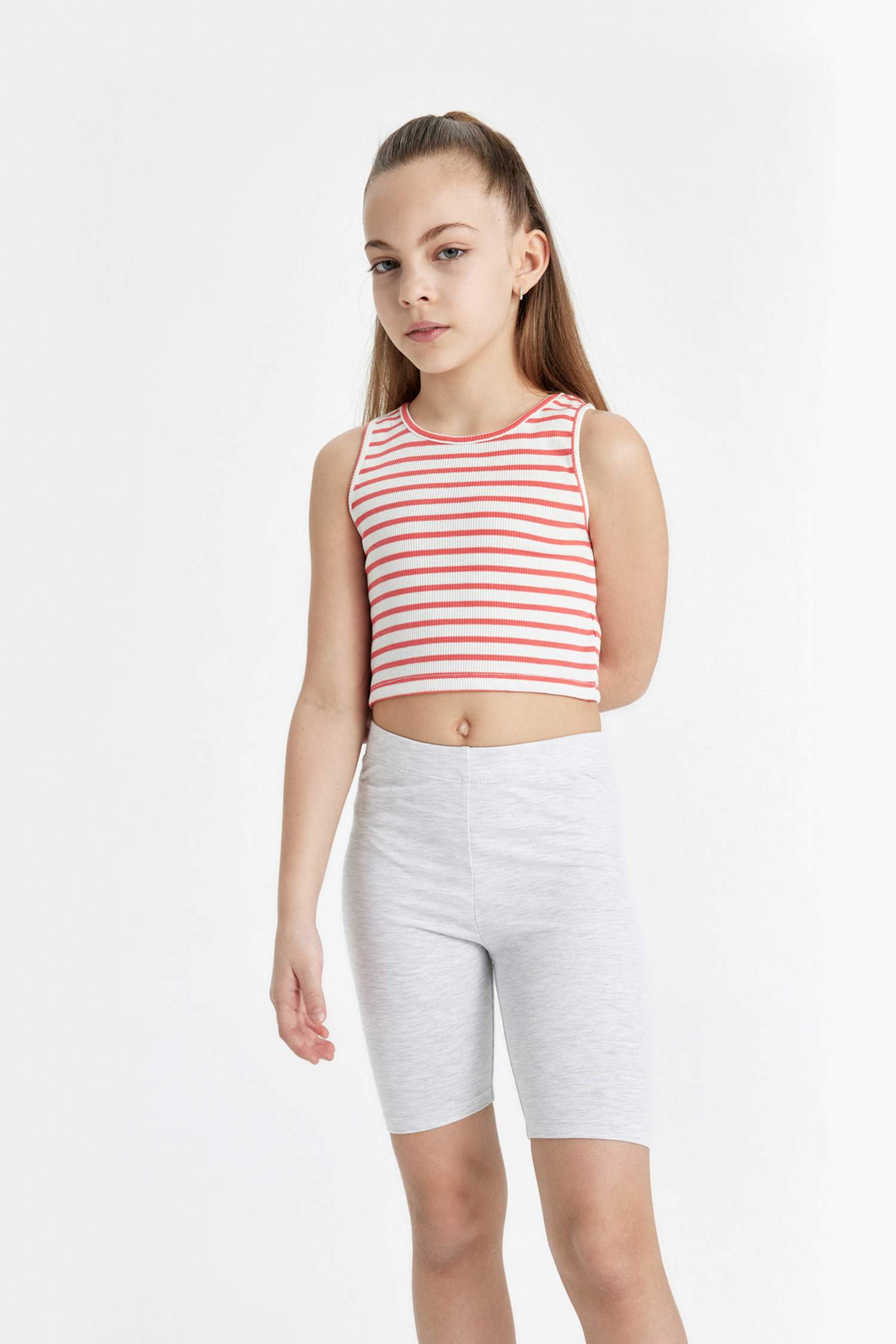 Girl Crew Neck Striped Crop Top