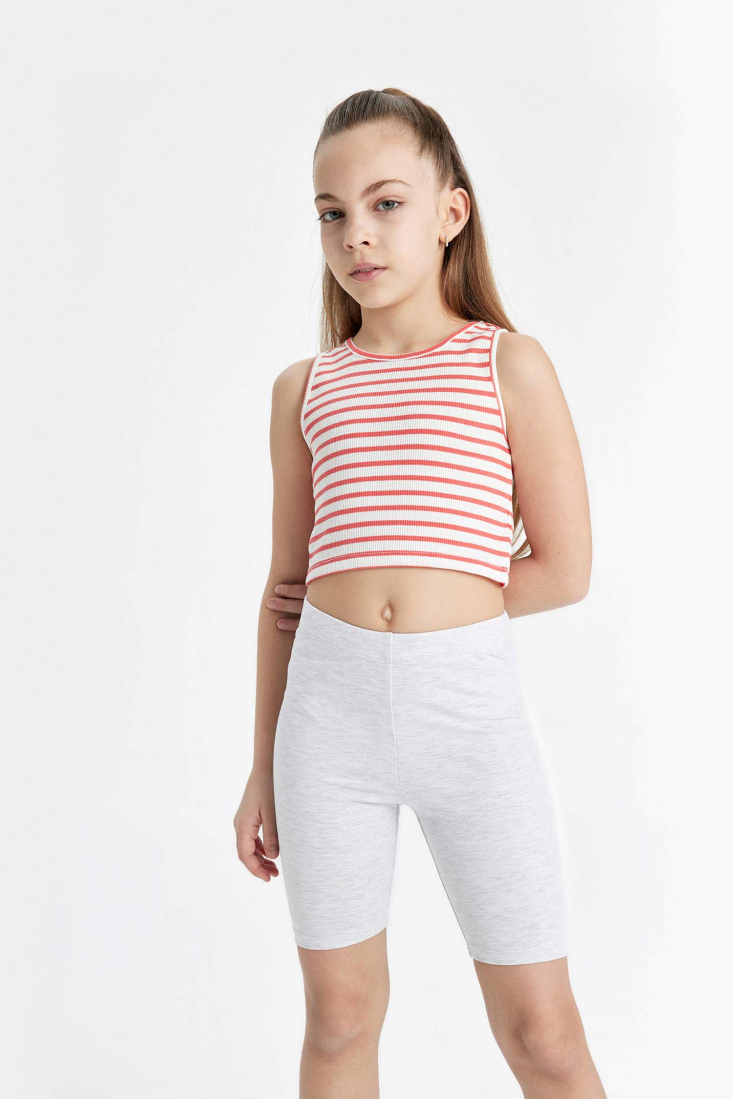 Girl Crew Neck Striped Crop Top