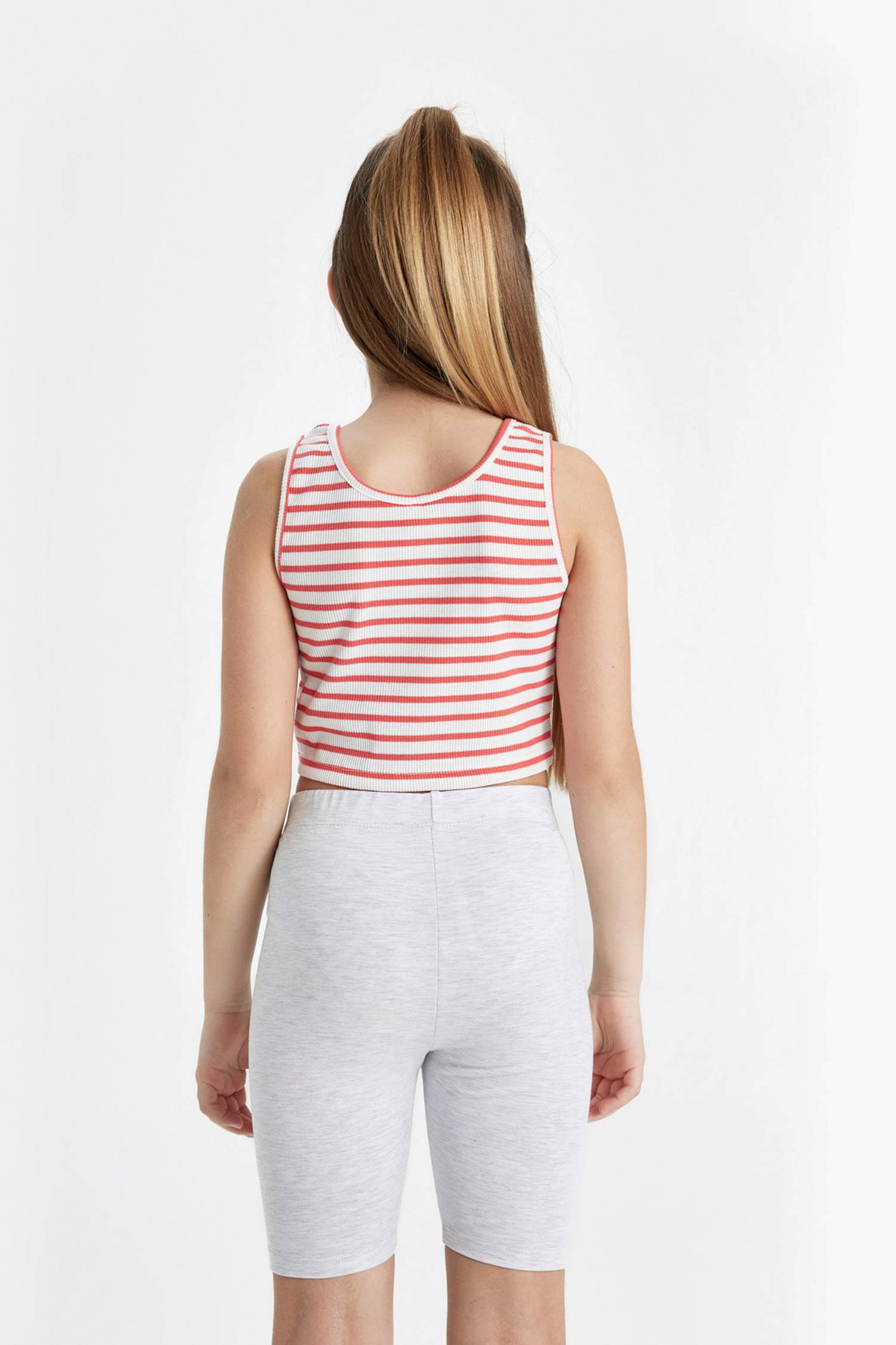 Girl Crew Neck Striped Crop Top
