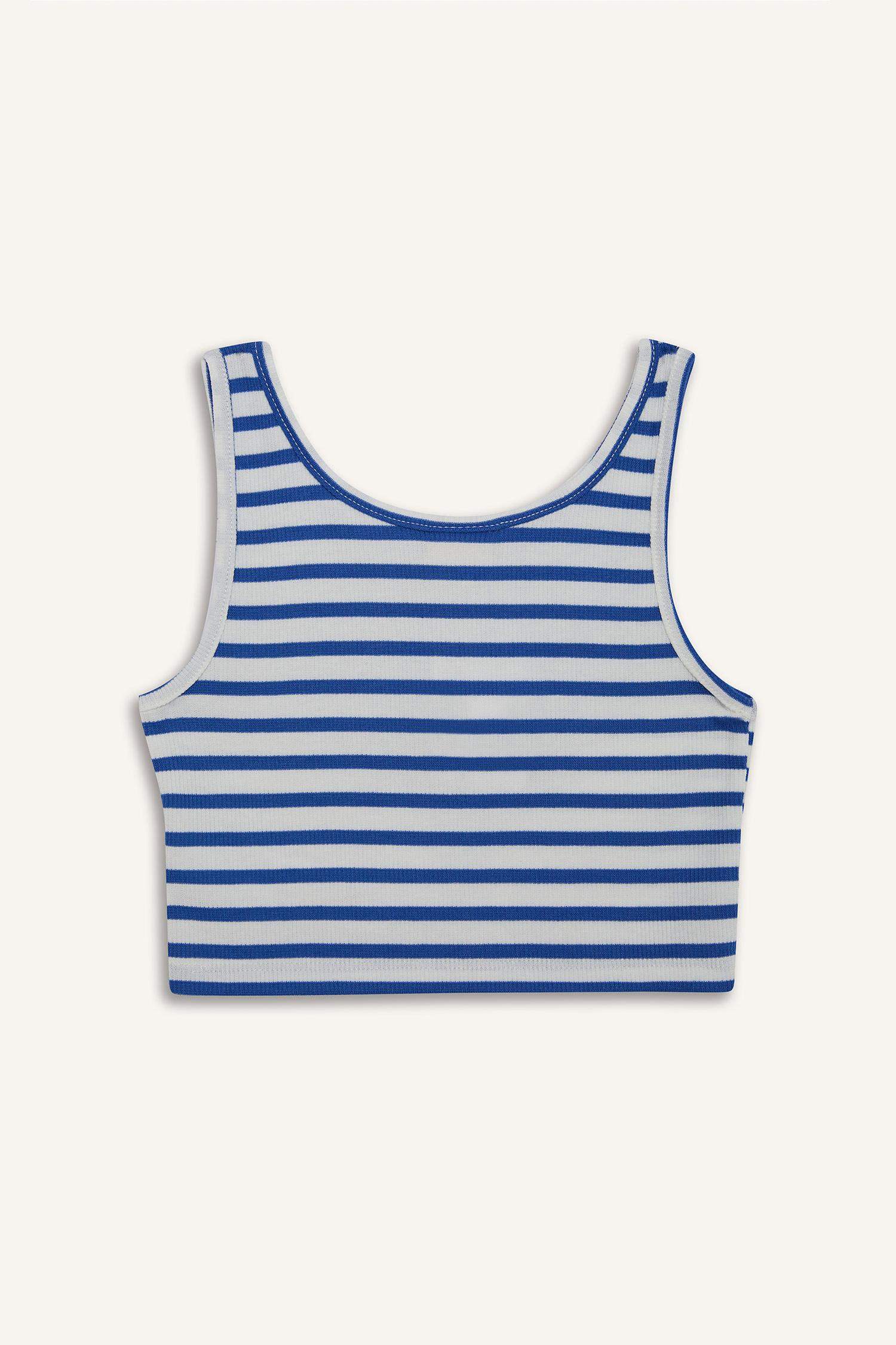 تانك توب بناتي كروب بدون كم برقبة مستديرة أزرق ملكي