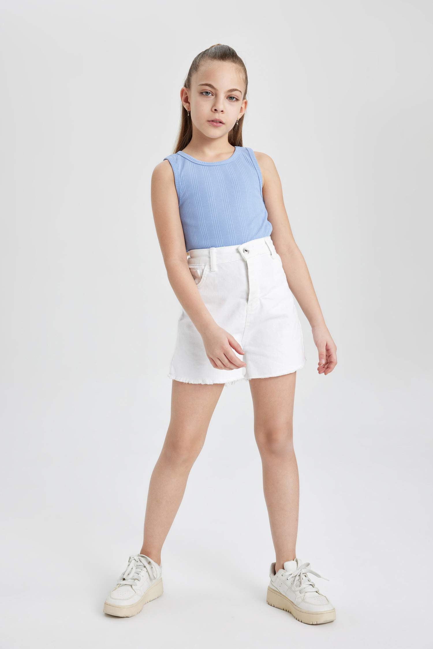 Kız Çocuk Bisiklet Yaka Basic Düz Atlet