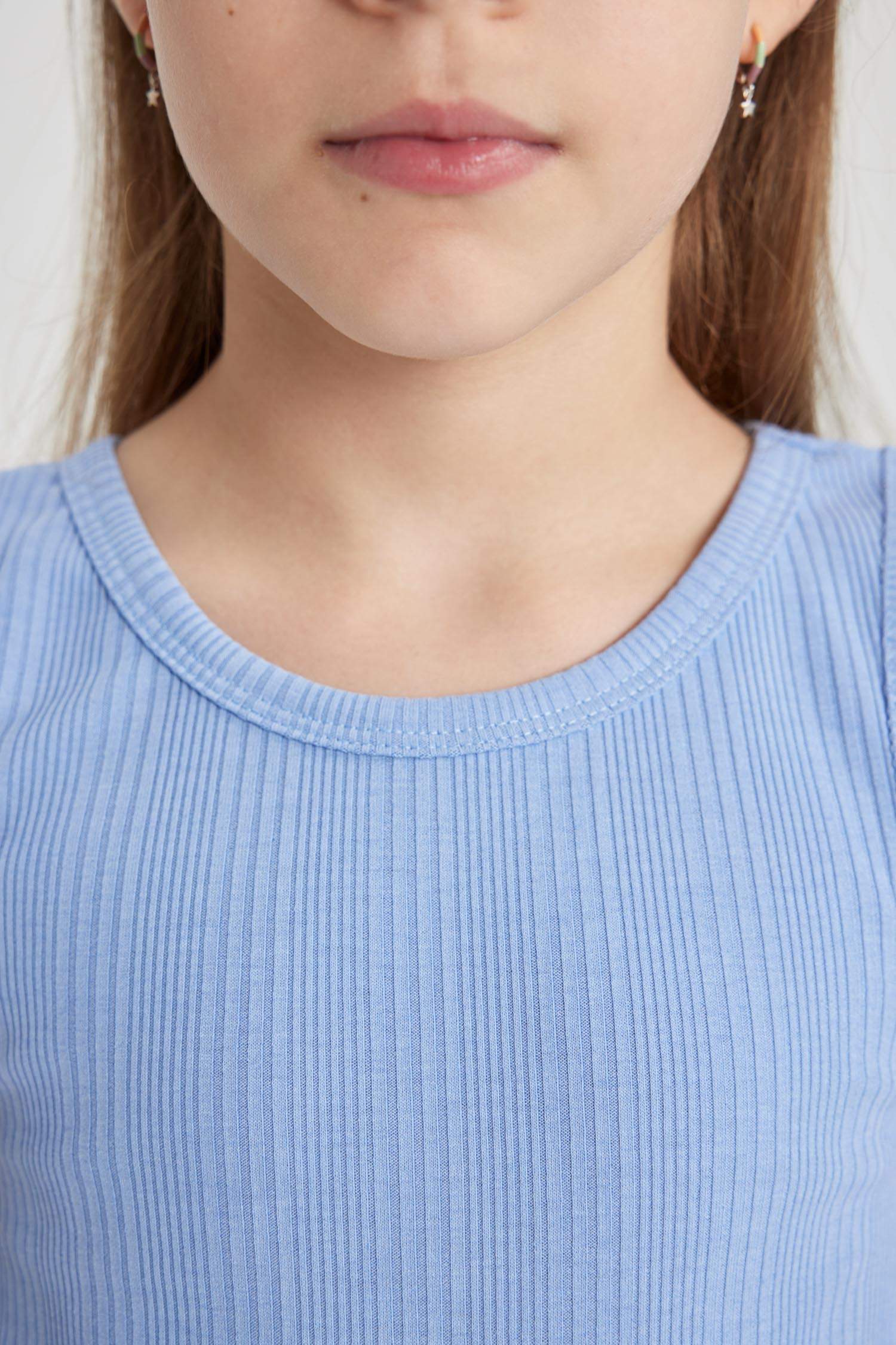 Kız Çocuk Bisiklet Yaka Basic Düz Atlet