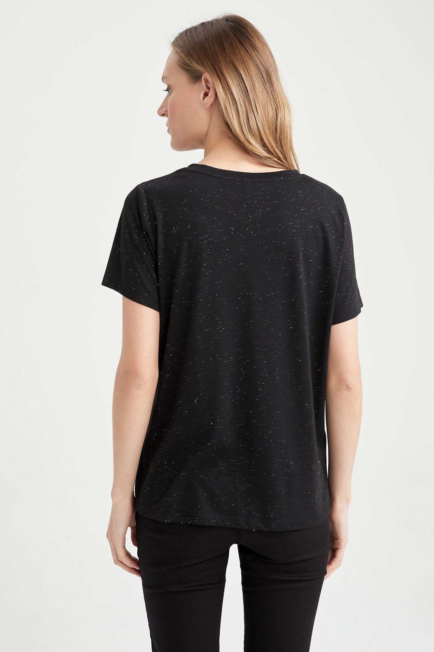 Regular Fit Crew Neck Shiny Fabric Short Sleeve T-Shirt