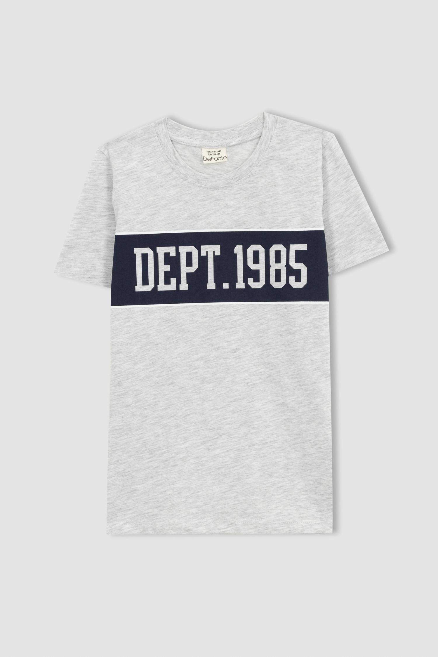 تي شيرت نص كم مطبوع قصة عادية وياقة مستديرة