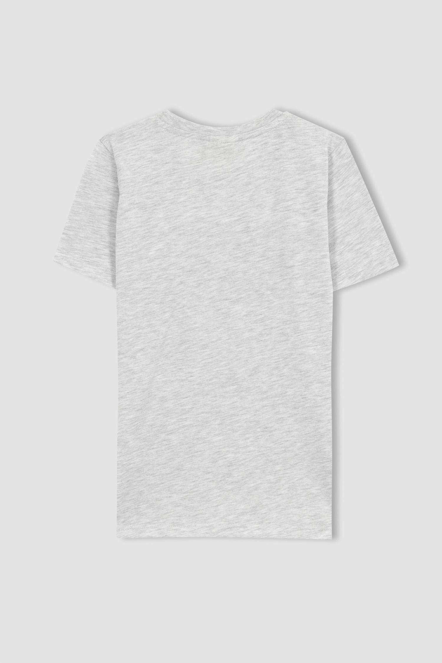 تي شيرت نص كم مطبوع قصة عادية وياقة مستديرة