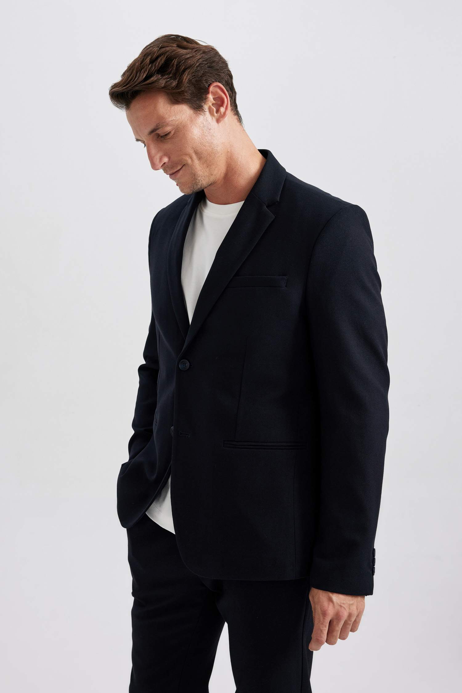 Slim Fit Dar Kesim Astarlı Düğmeli Basic Düz Blazer Ceket