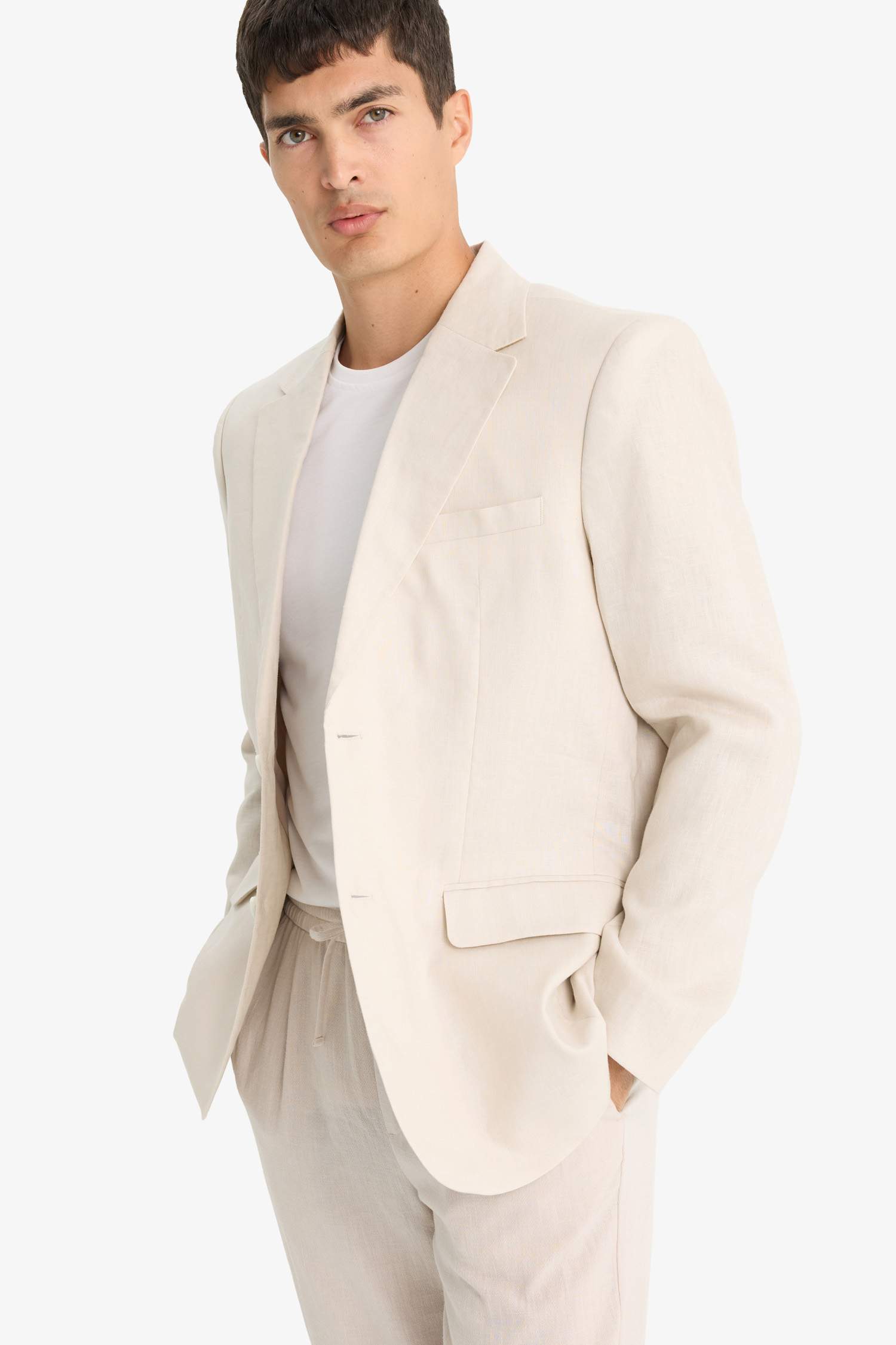 Regular Fit Half Lining Linen Blazer Jacket