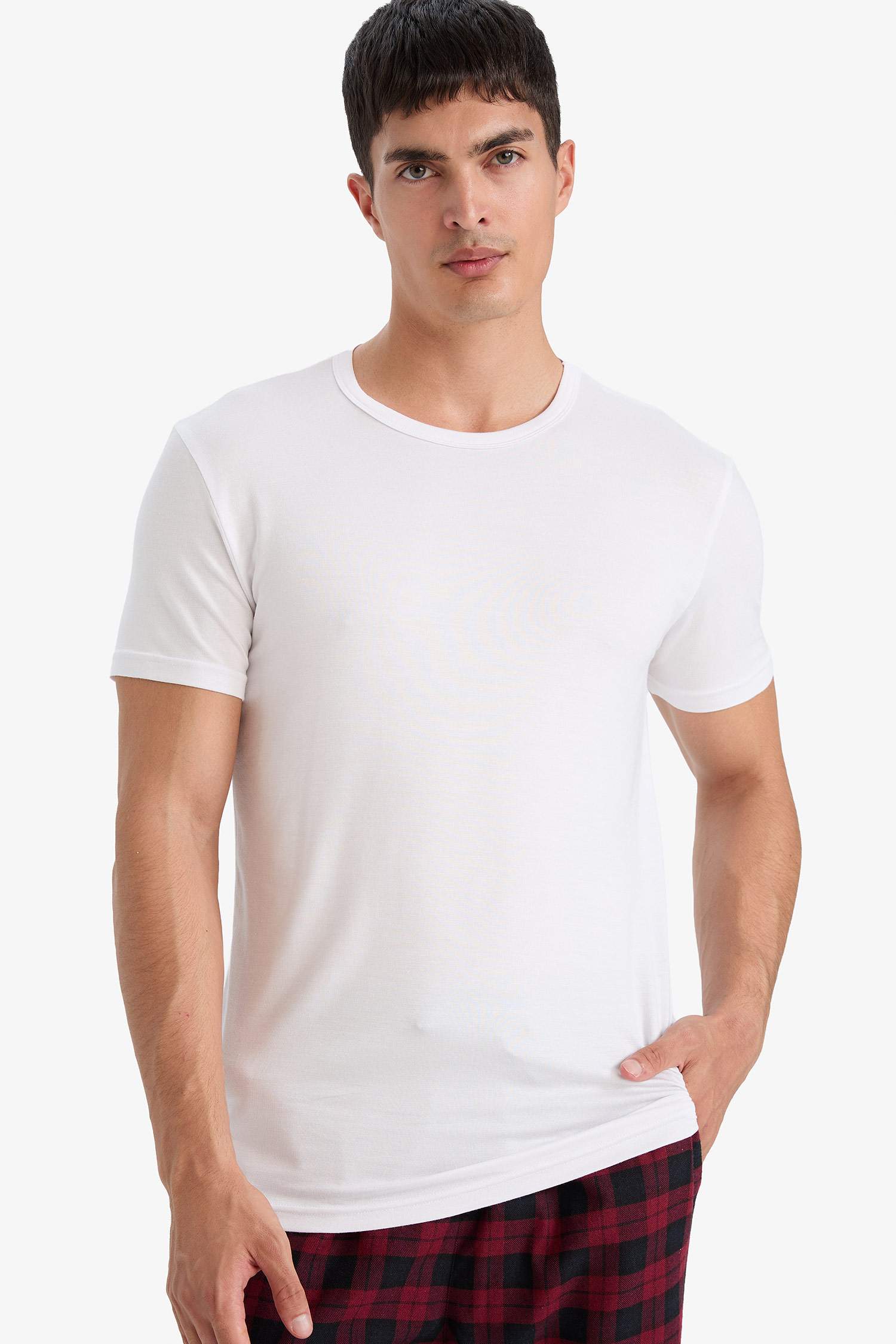 Premium Slim Fit Dar Kesim Bisiklet Yaka Kısa Kollu Modal Üst