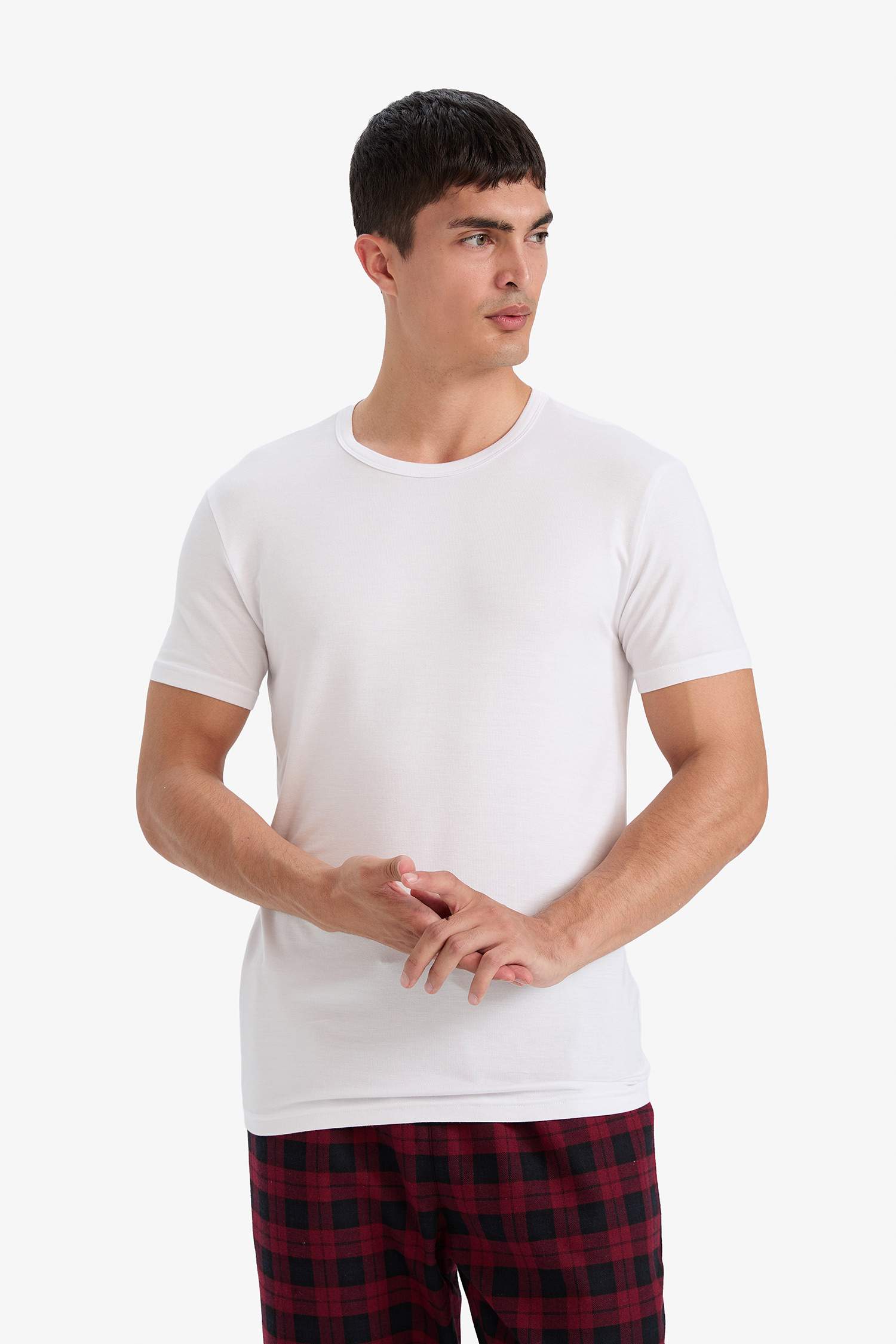 Premium Slim Fit Dar Kesim Bisiklet Yaka Kısa Kollu Modal Üst