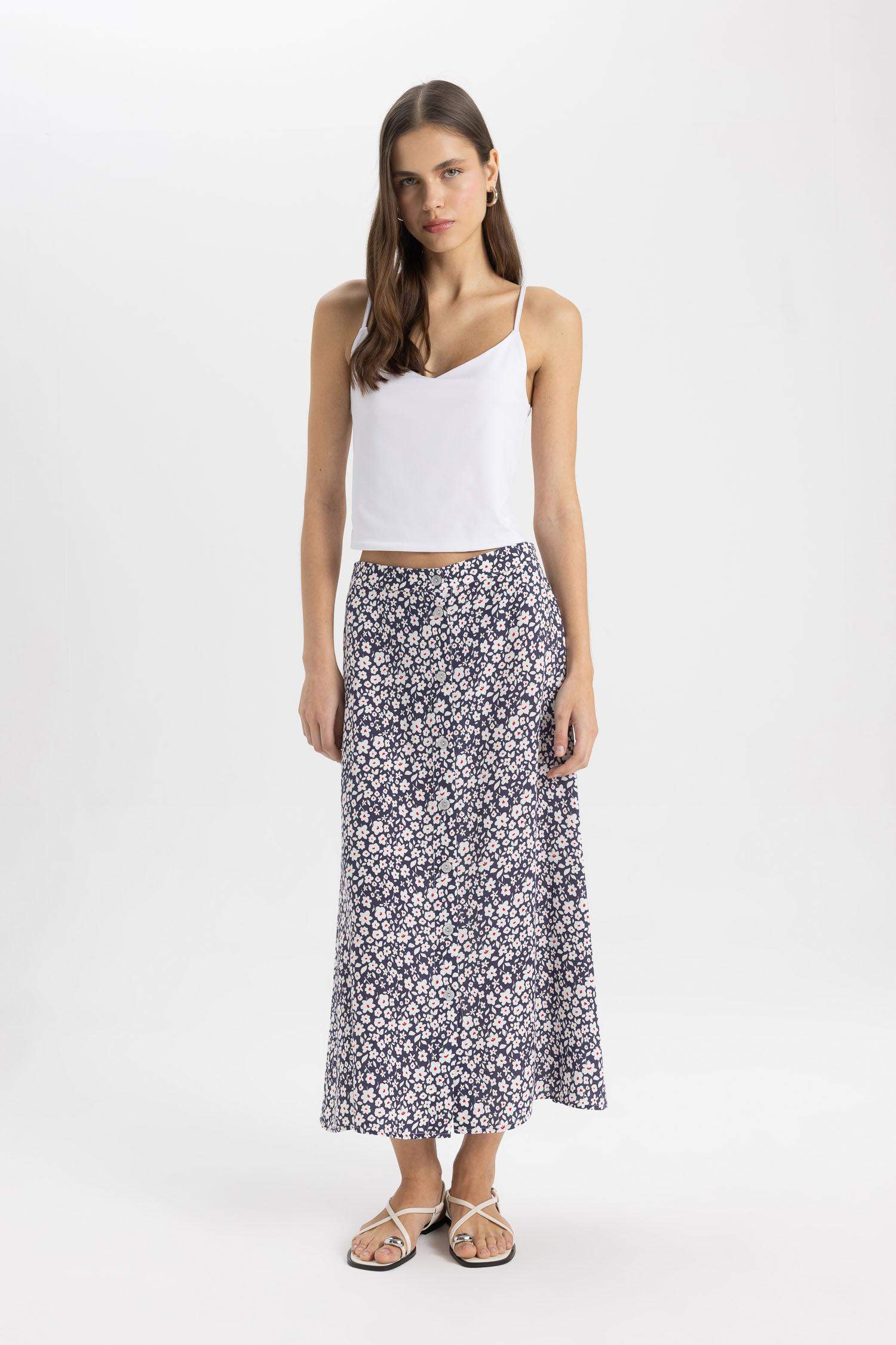 A Line Flower Normal Waist Midi Skirt