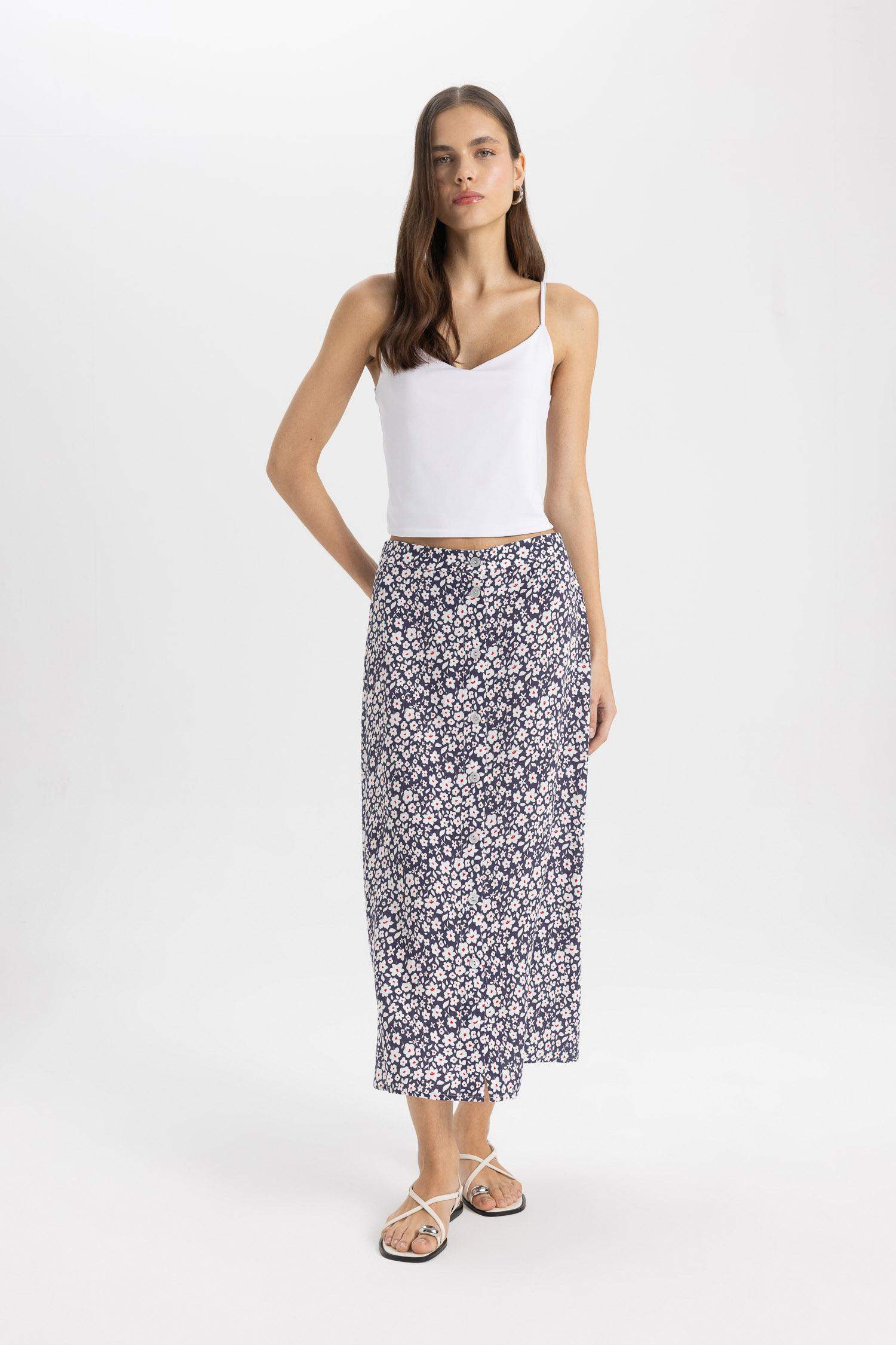 A Line Flower Normal Waist Midi Skirt