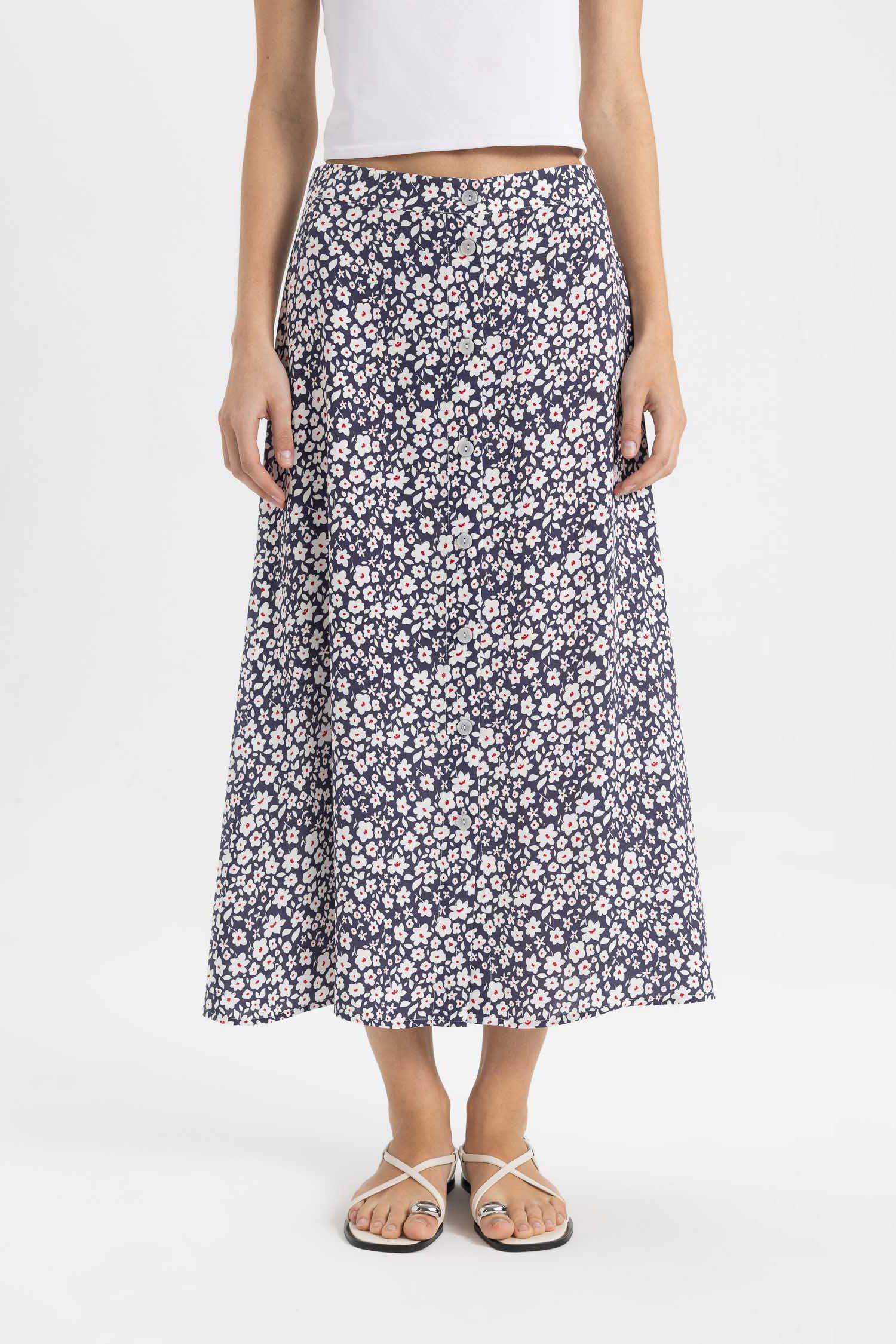 A Line Flower Normal Waist Midi Skirt
