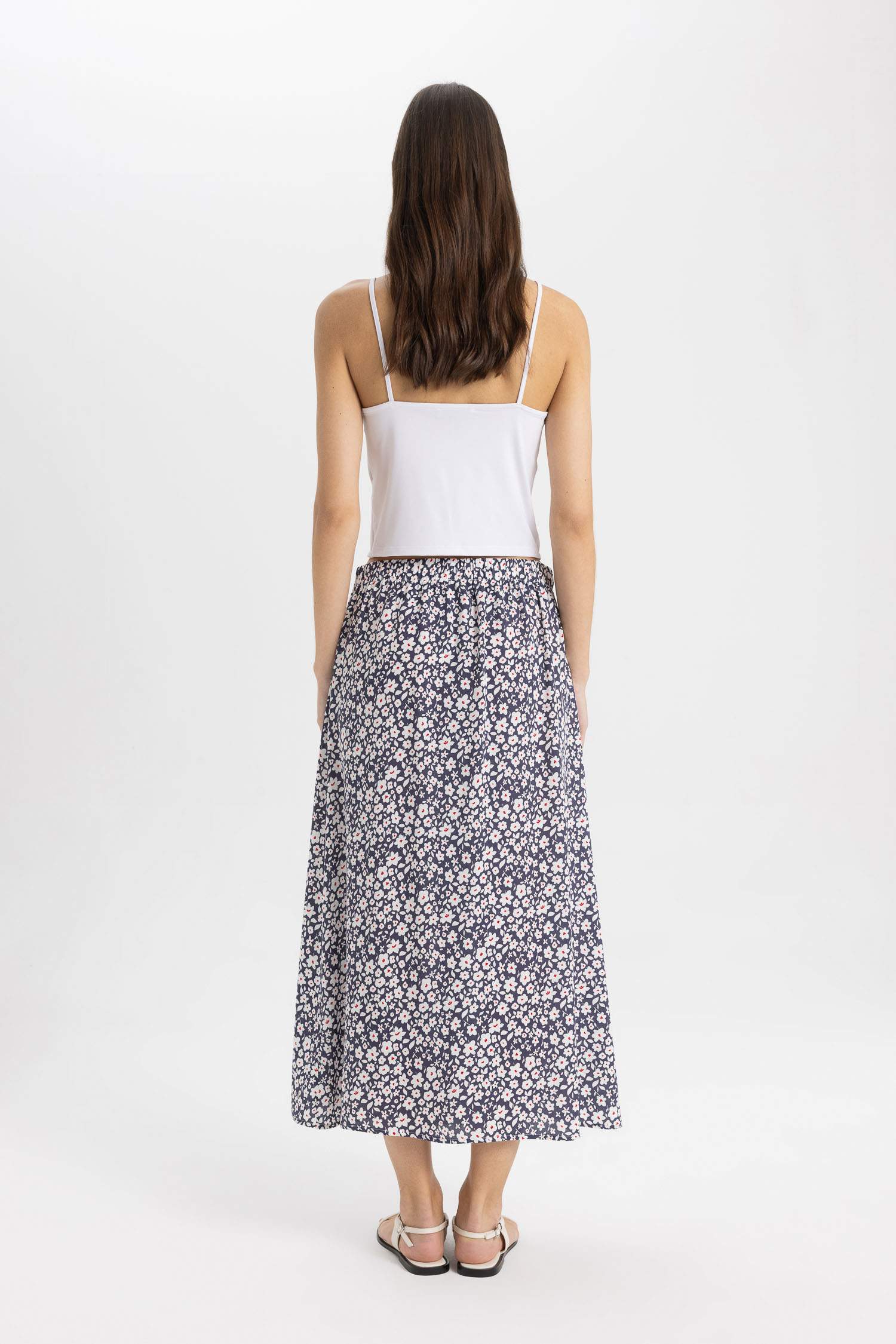 A Line Flower Normal Waist Midi Skirt