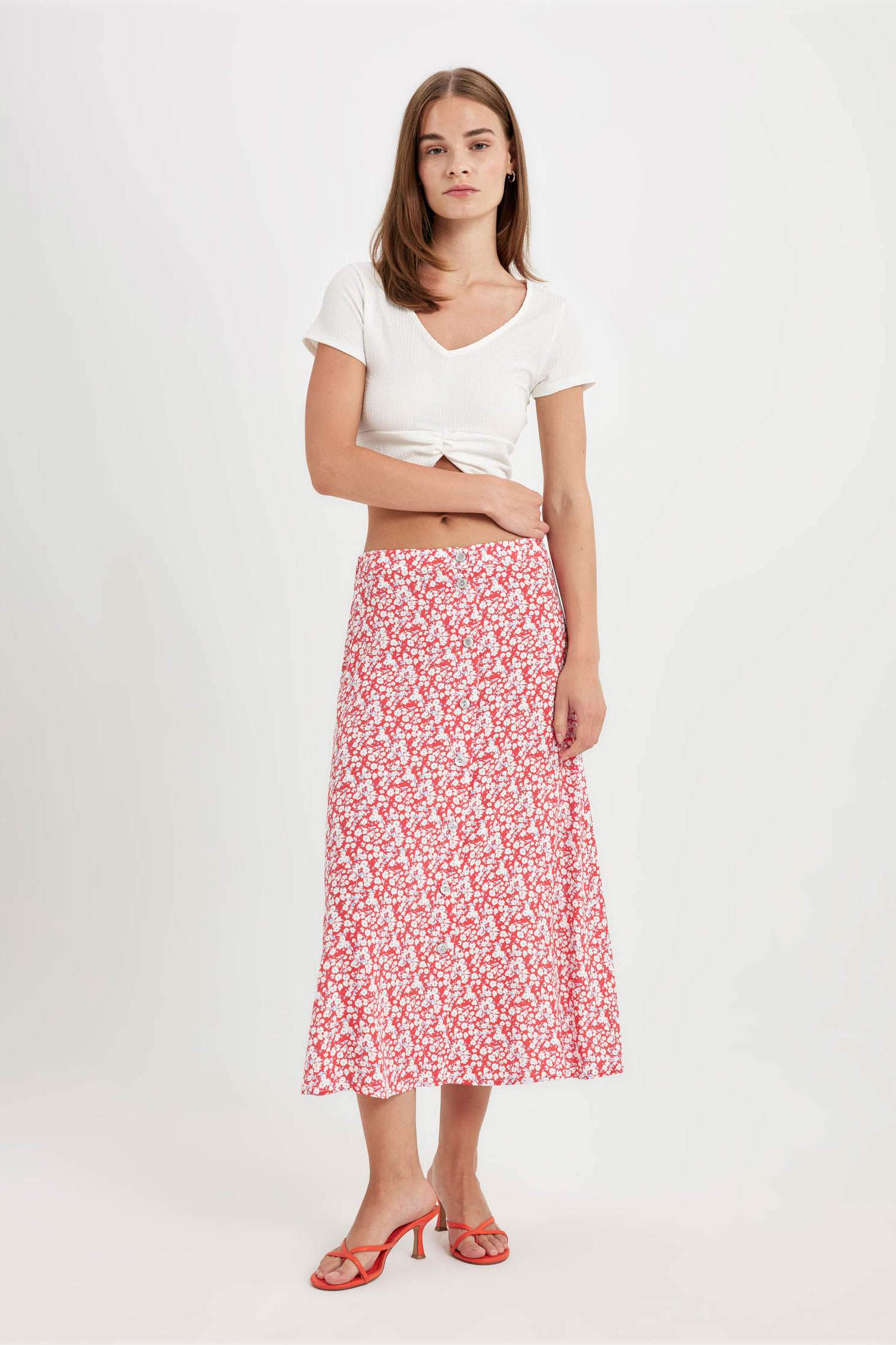 A-Line Patterned Regular Waist Midi Skirt