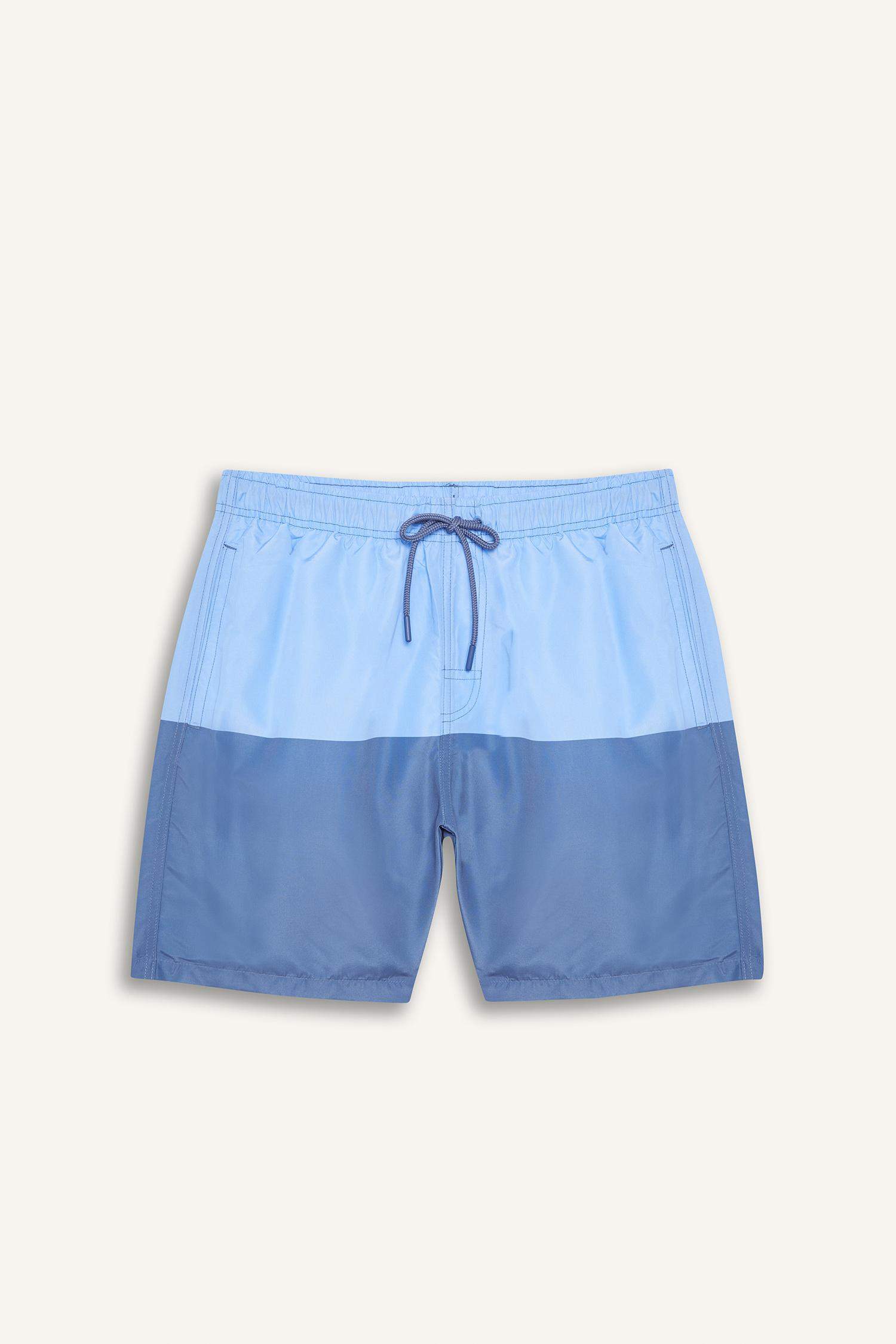 Regular Fit Renk Bloklu File Astarlı Diz Üstü Deniz Şortu