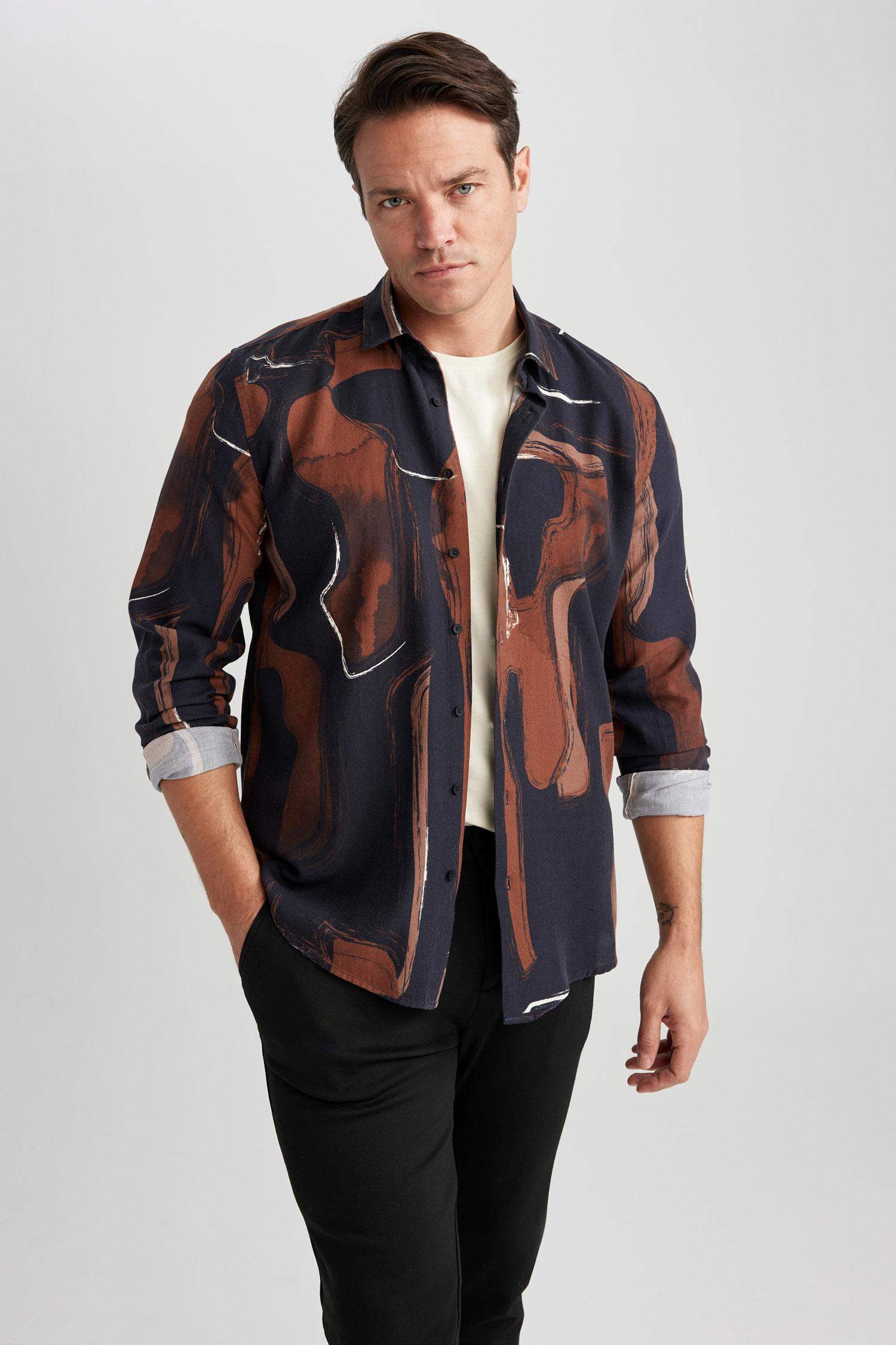 Рубашка стандартного кроя с принтом из хлопка